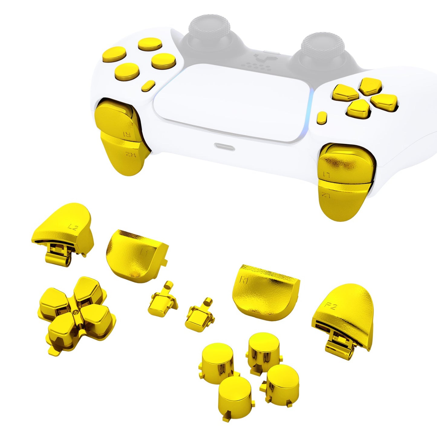 eXtremeRate Retail Replacement D-pad R1 L1 R2 L2 Triggers Share Options Face Buttons, Chrome Gold Full Set Buttons Compatible With ps5 Controller BDM-010 & BDM-020 - JPF2001G2