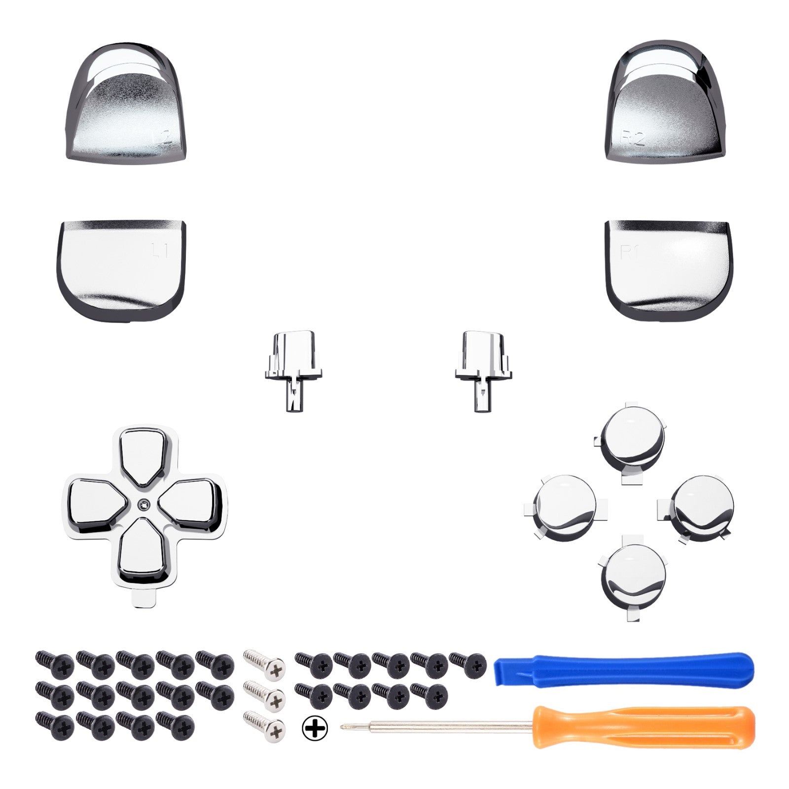 eXtremeRate Retail Replacement D-pad R1 L1 R2 L2 Triggers Share Options Face Buttons, Chrome Silver Full Set Buttons Compatible With ps5 Controller BDM-010 & BDM-020 - JPF2002G2
