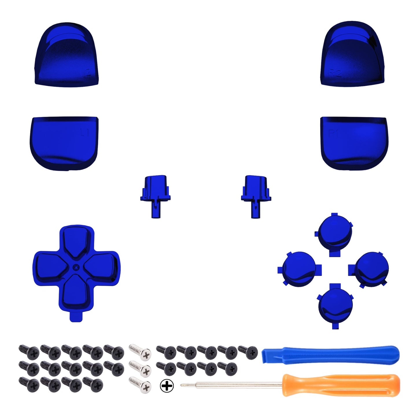 eXtremeRate Retail Replacement D-pad R1 L1 R2 L2 Triggers Share Options Face Buttons, Chrome Blue Full Set Buttons Compatible With ps5 Controller BDM-010 & BDM-020 - JPF2004G2