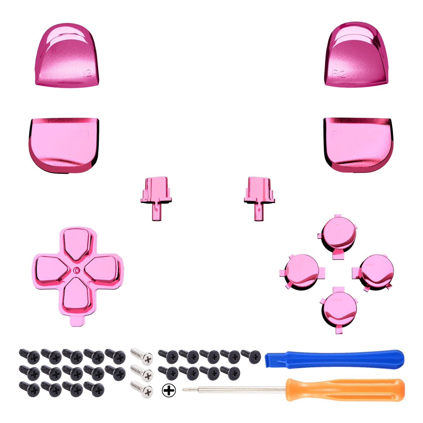 eXtremeRate Retail Replacement D-pad R1 L1 R2 L2 Triggers Share Options Face Buttons, Chrome Pink Full Set Buttons Compatible With ps5 Controller BDM-010 & BDM-020 - JPF2007G2
