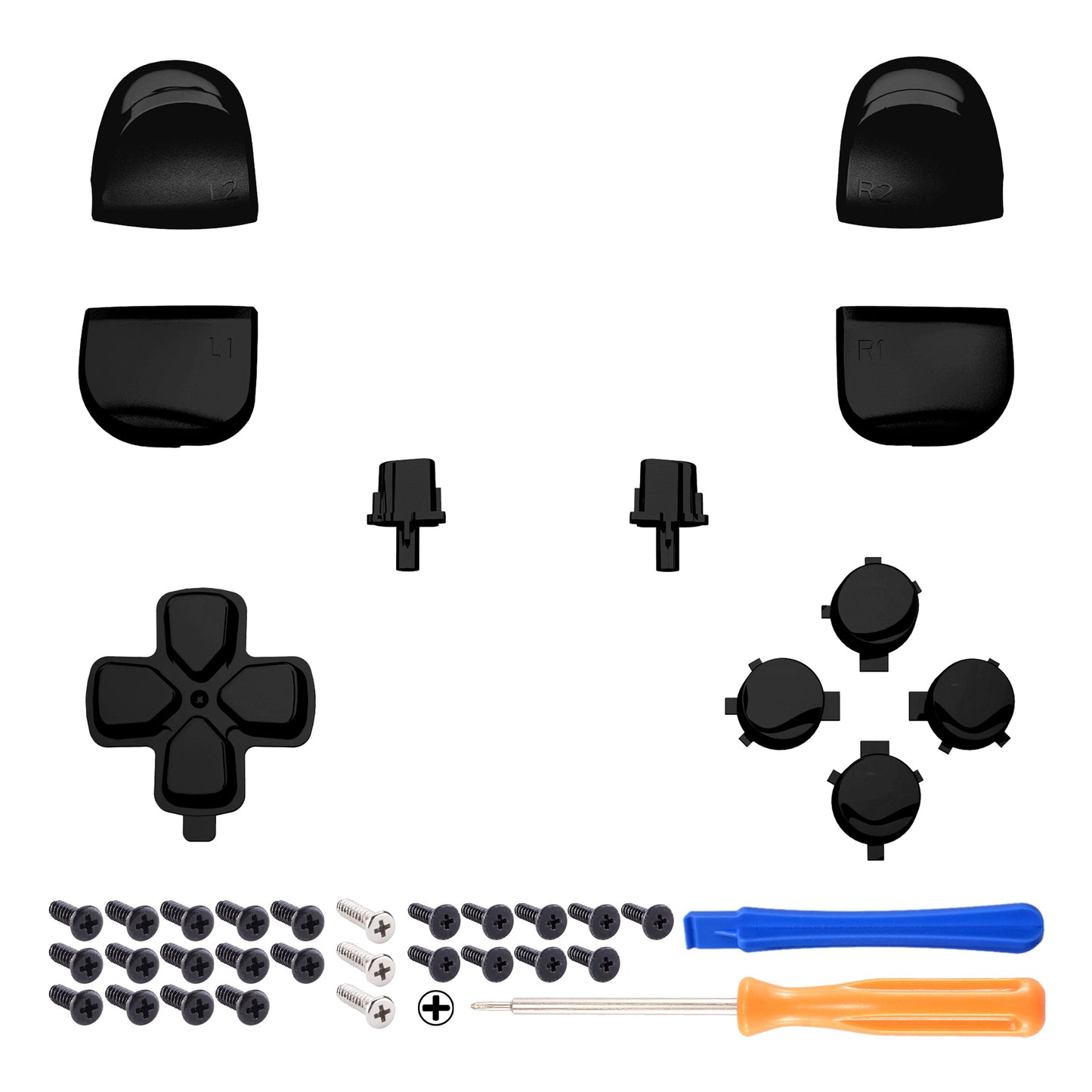 eXtremeRate Retail Replacement D-pad R1 L1 R2 L2 Triggers Share Options Face Buttons, Chrome Black Full Set Buttons Compatible with ps5 Controller BDM-010 & BDM-020 - JPF2008G2