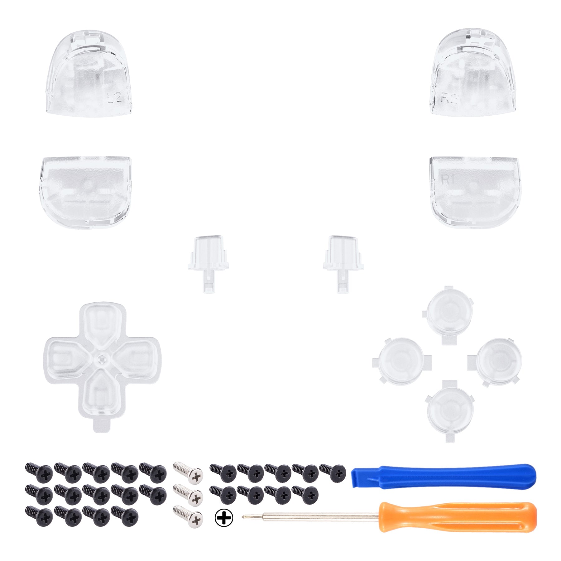 eXtremeRate Retail Replacement D-pad R1 L1 R2 L2 Triggers Share Options Face Buttons, Clear Full Set Buttons Compatible With ps5 Controller BDM-010 & BDM-020 - JPF3001G2