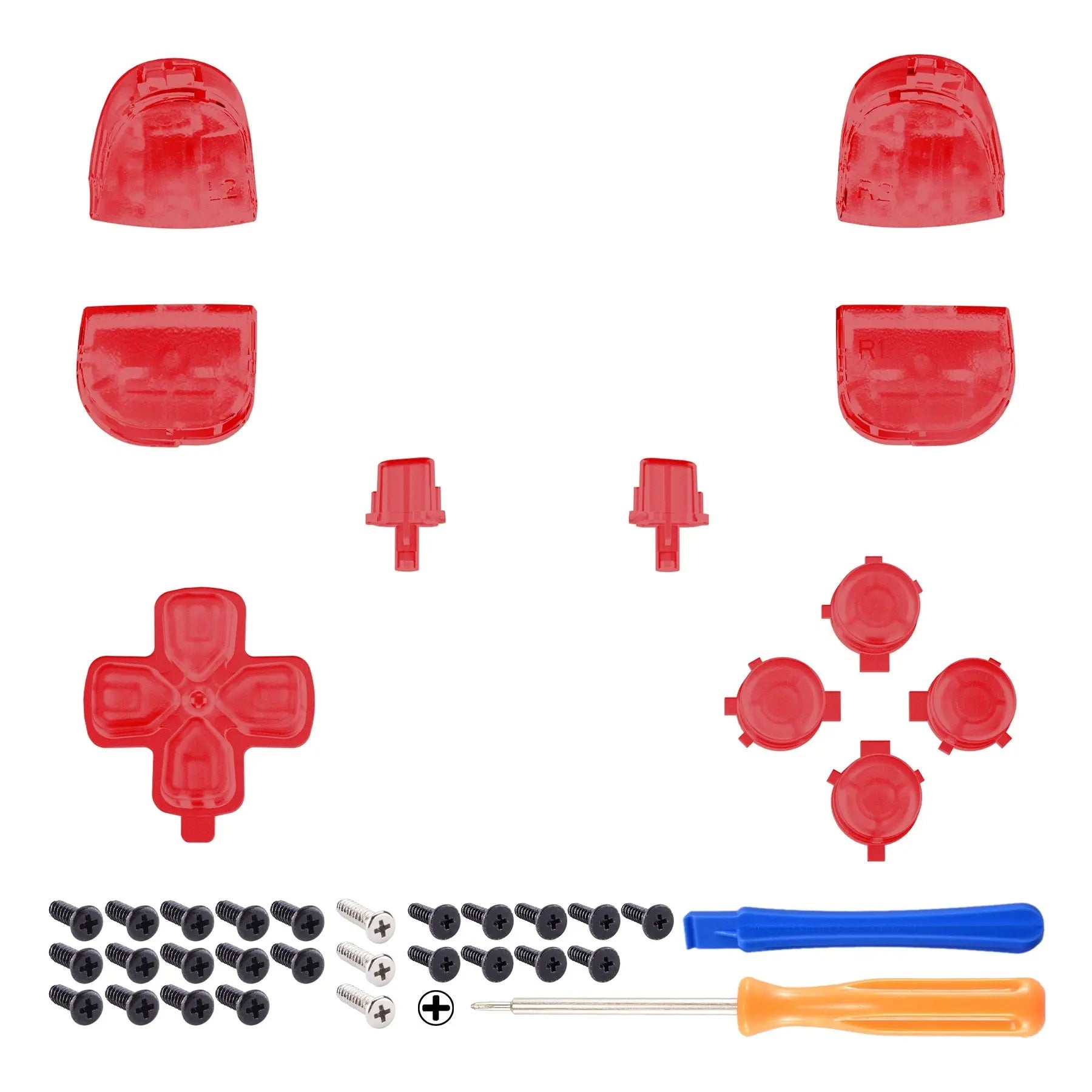 eXtremeRate Retail Replacement D-pad R1 L1 R2 L2 Triggers Share Options Face Buttons, Clear Red Full Set Buttons Compatible With ps5 Controller BDM-010 & BDM-020 - JPF3002G2