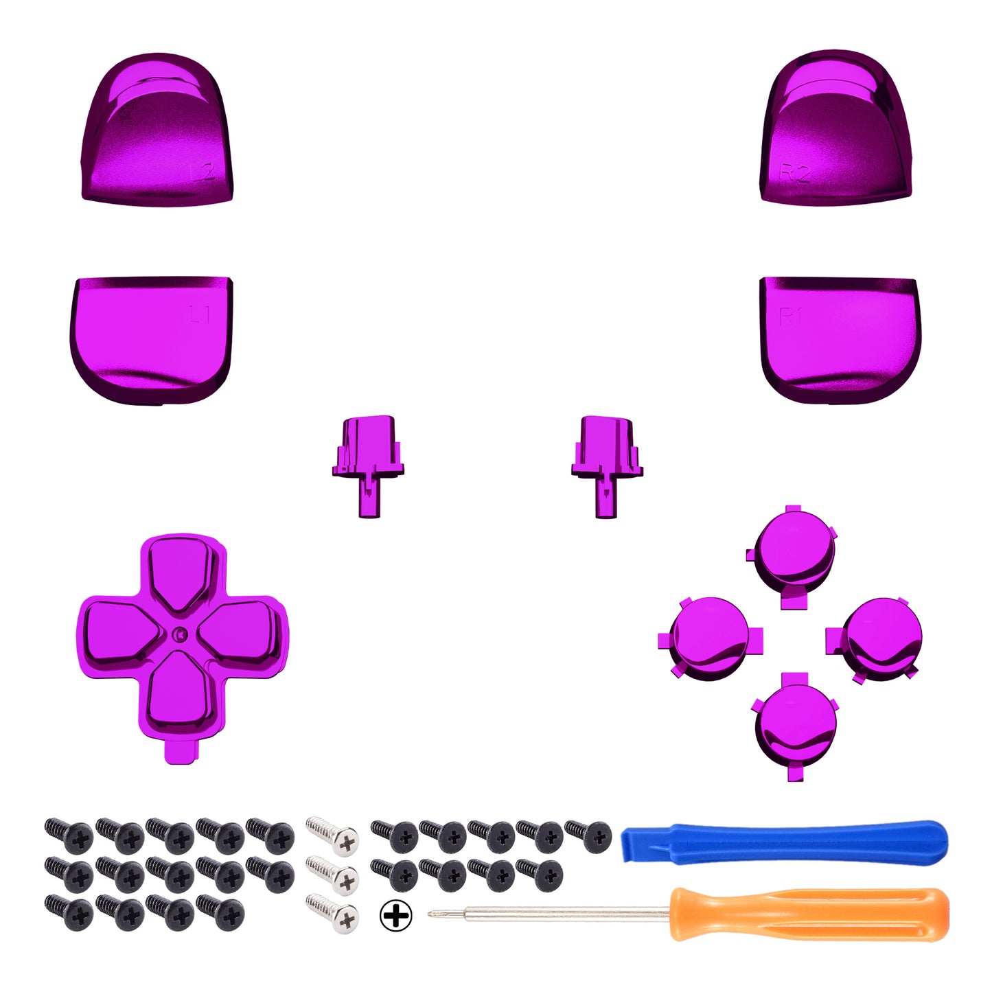 eXtremeRate Retail Replacement D-pad R1 L1 R2 L2 Triggers Share Options Face Buttons, Chrome Purple Full Set Buttons Compatible With ps5 Controller BDM-010 & BDM-020 - JPF2005G2