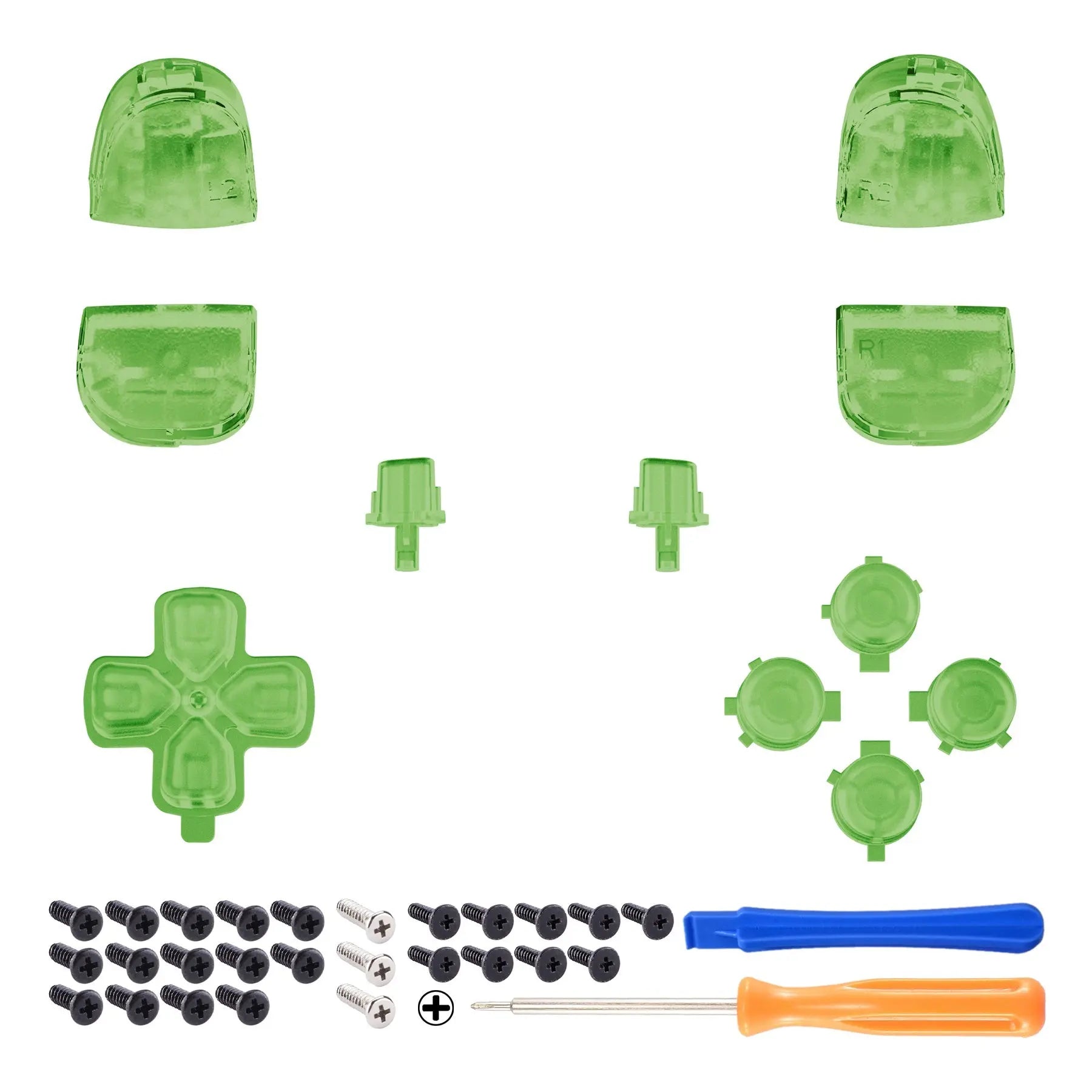 Replacement D-pad R1 L1 R2 L2 Triggers Share Options Face Buttons, Clear Green Full Set Buttons Compatible With ps5 Controller BDM-010 & BDM-020 - JPF3003G2 eXtremeRate