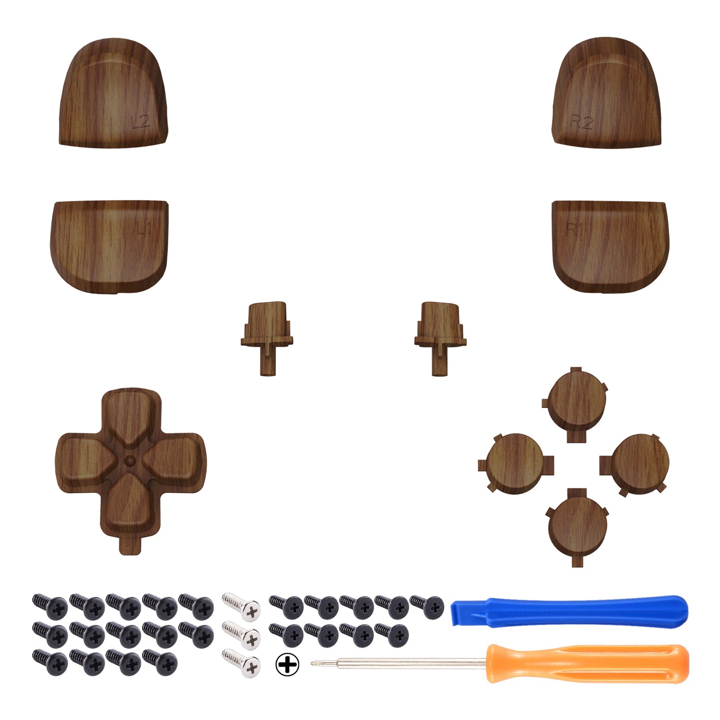 eXtremeRate Retail Replacement D-pad R1 L1 R2 L2 Triggers Share Options Face Buttons, Wood Grain Full Set Buttons Compatible With ps5 Controller BDM-010 & BDM-020 - JPF9001G2