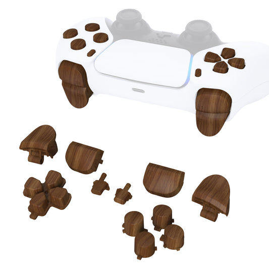 eXtremeRate Retail Replacement D-pad R1 L1 R2 L2 Triggers Share Options Face Buttons, Wood Grain Full Set Buttons Compatible With ps5 Controller BDM-010 & BDM-020 - JPF9001G2