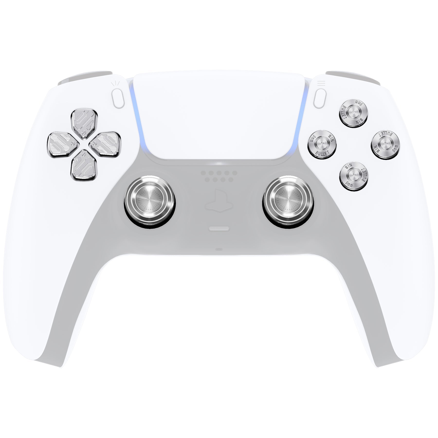 eXtremeRate Retail Silver Metal Thumbsticks Dpad ABXY Buttons Kit for ps5 Controller, Custom Replacement Aluminum Analog Thumbsticks & Action Buttons & Direction Keys for ps5 Controller - Controller NOT Included - JPFE002