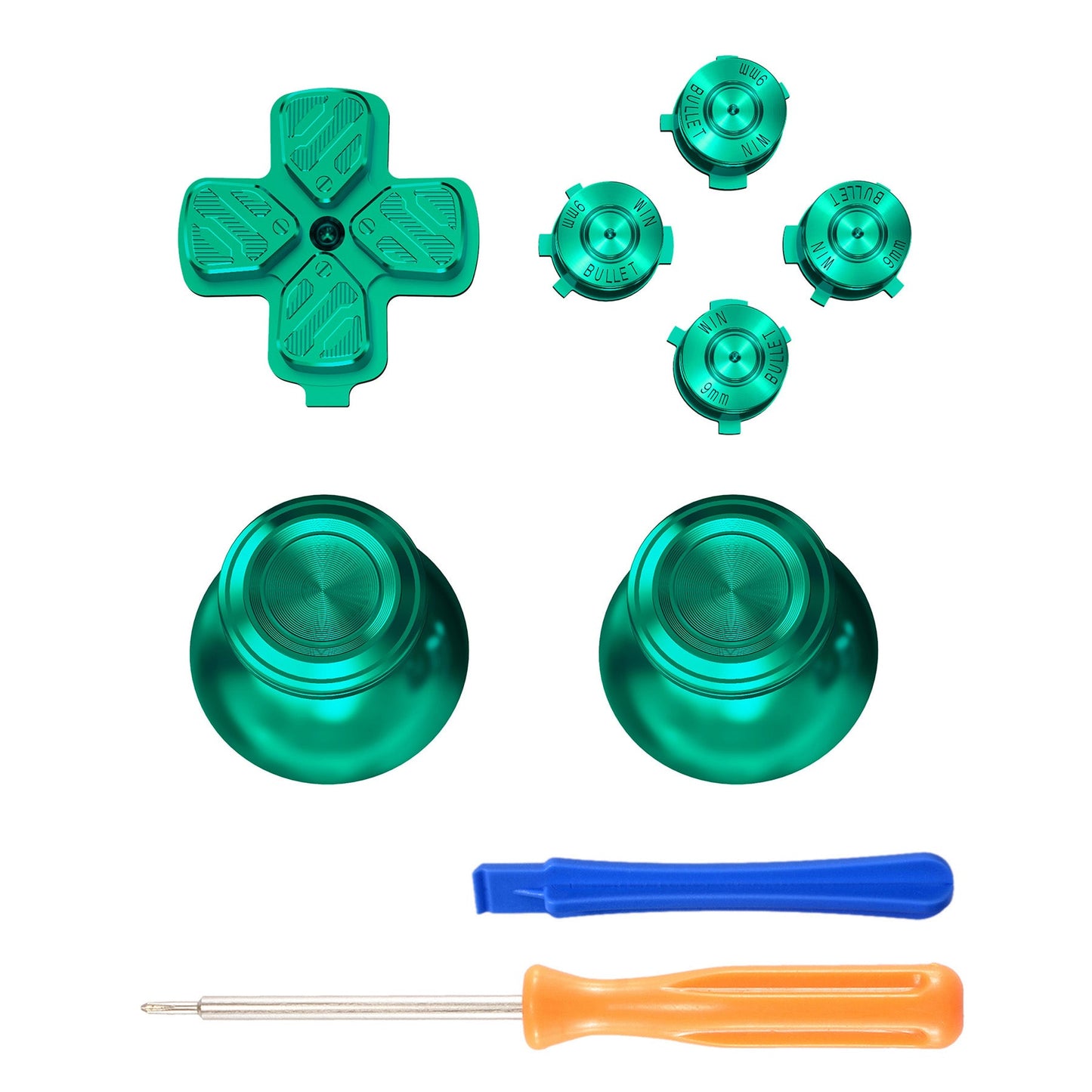eXtremeRate Retail Green Metal Thumbsticks Dpad ABXY Buttons Kit for ps5 Controller, Custom Replacement Aluminum Analog Thumbsticks & Action Buttons & Direction Keys for ps5 Controller - Controller NOT Included - JPFE006