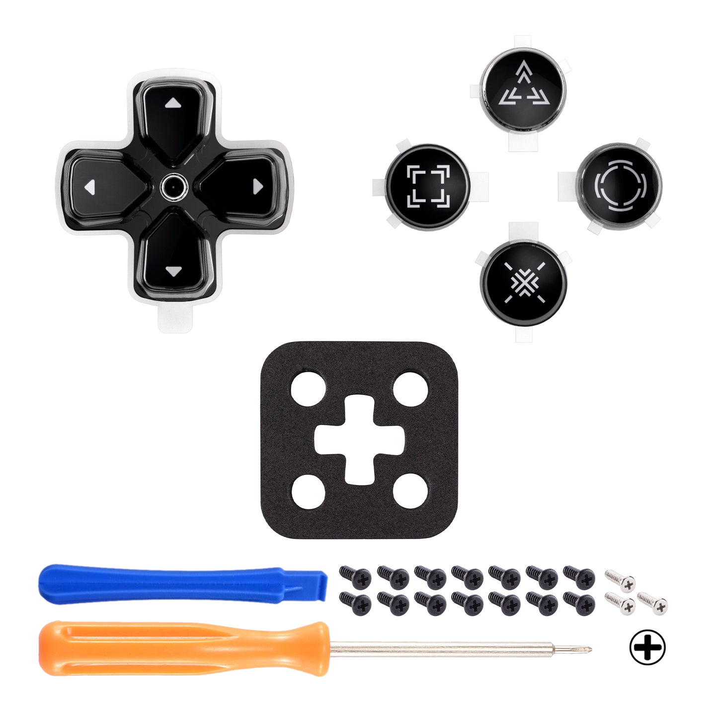 eXtremeRate Retail Replacement Custom Dpad Action Buttons Three-Tone Black & Clear With Black White Redesigned Symbols D-pad Face Buttons For ps5 Controller - JPFF001