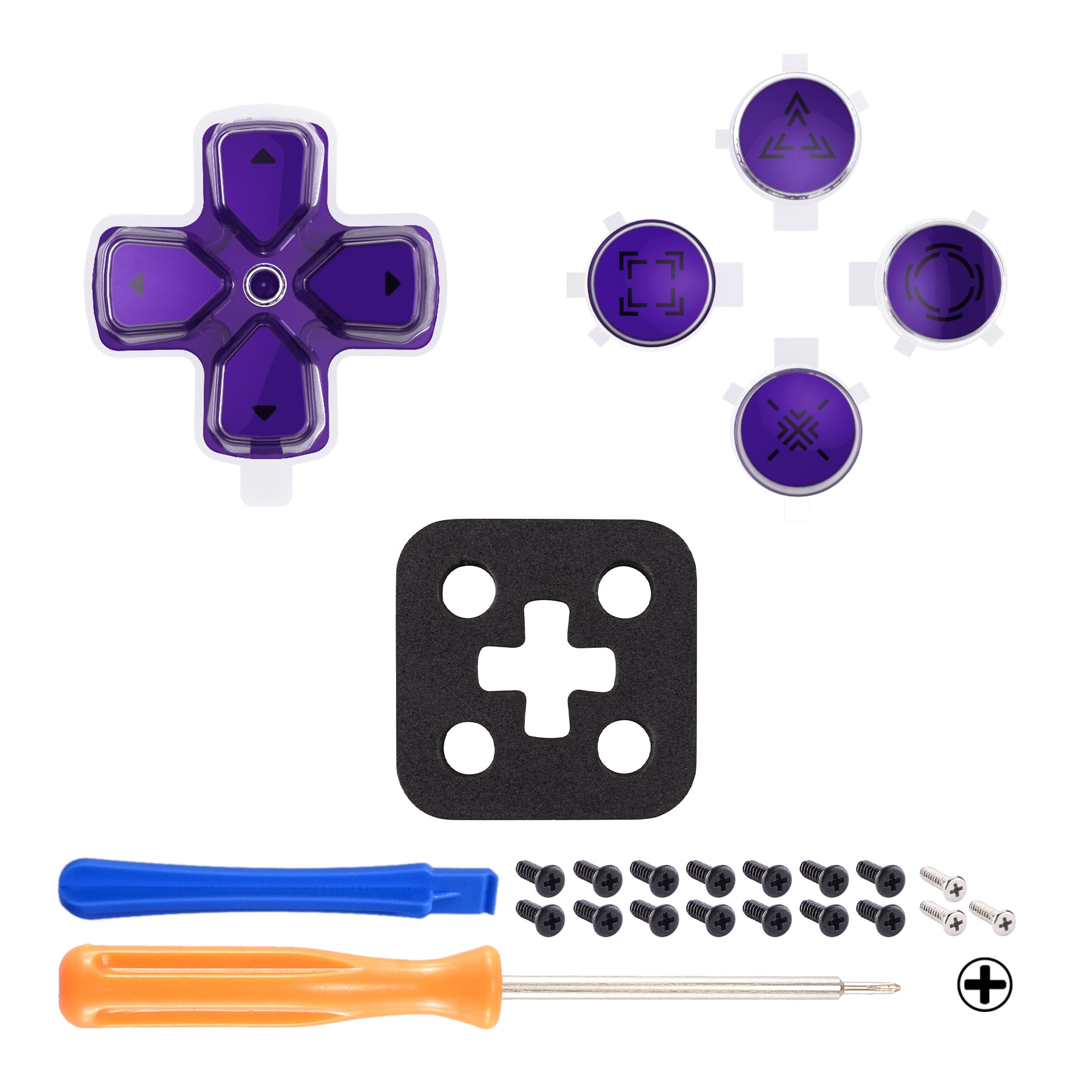 eXtremeRate Retail Replacement Custom Dpad Action Buttons Three-Tone Purple & Clear With Redesigned Symbols D-pad Face Buttons For ps5 Controller - JPFF007