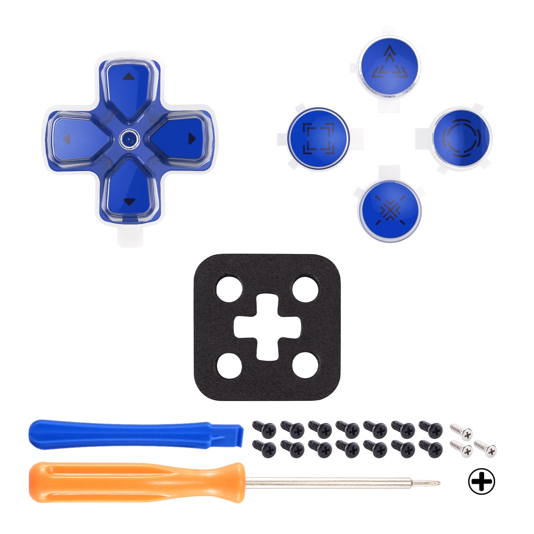 eXtremeRate Retail Replacement Custom Dpad Action Buttons Three-Tone Blue & Clear With Redesigned Symbols D-pad Face Buttons For ps5 Controller - JPFF009