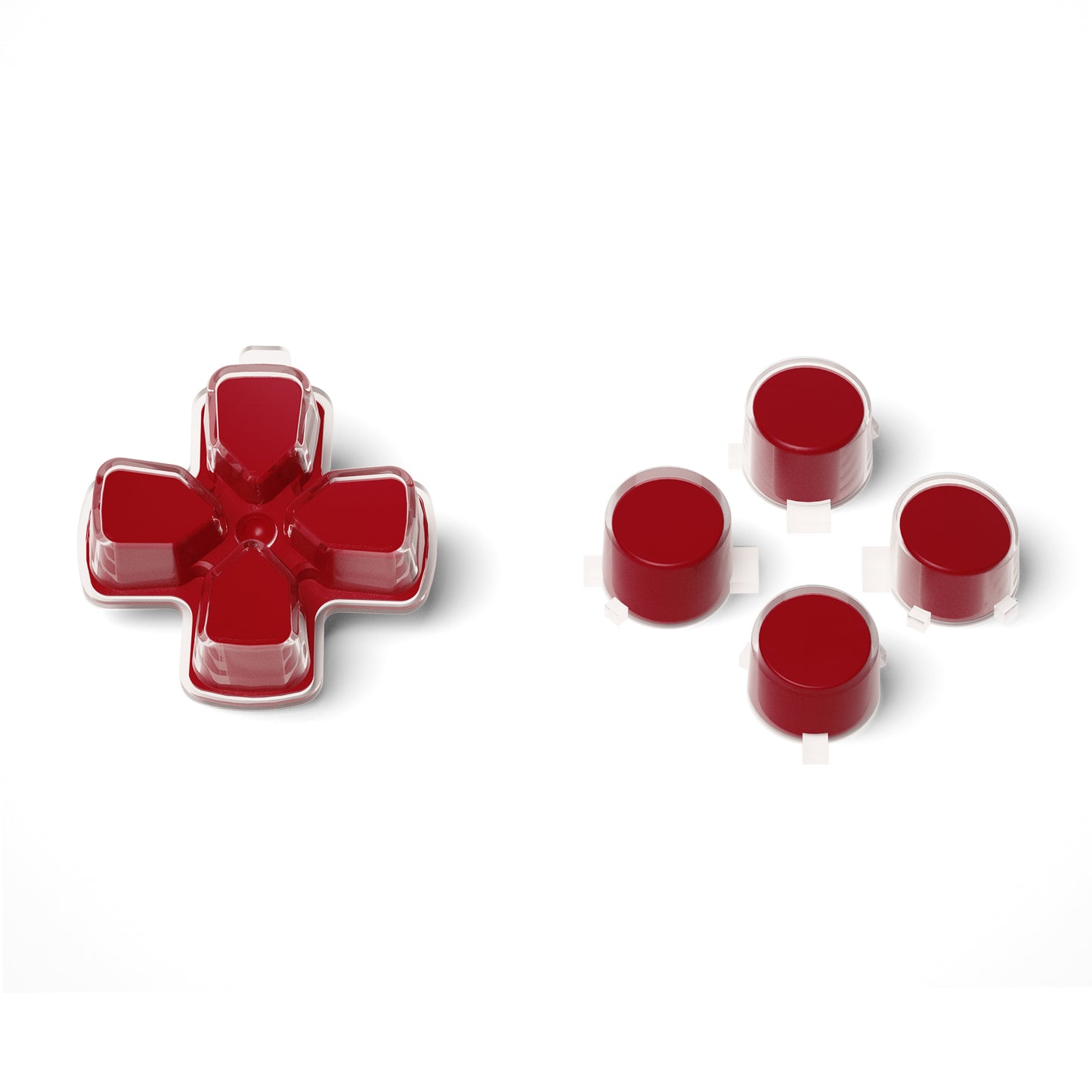 eXtremeRate Retail Two-Tone Carmine Red & Clear Custom Dpad Action Buttons Replacement No Letter Imprint D-pad Face Buttons Compatible with ps5 Controller - JPFG004