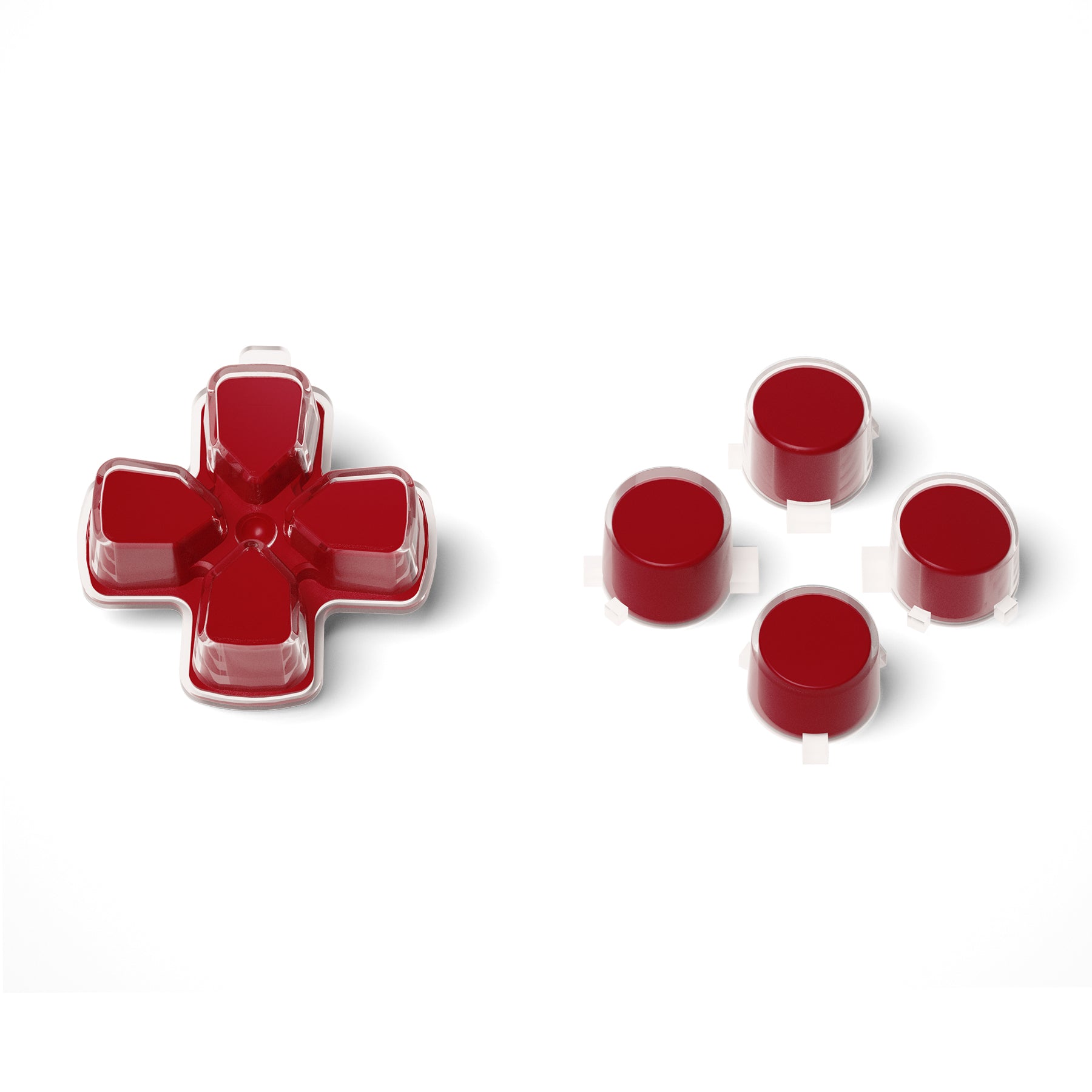 eXtremeRate Retail Two-Tone Carmine Red & Clear Custom Dpad Action Buttons Replacement No Letter Imprint D-pad Face Buttons Compatible with ps5 Controller - JPFG004