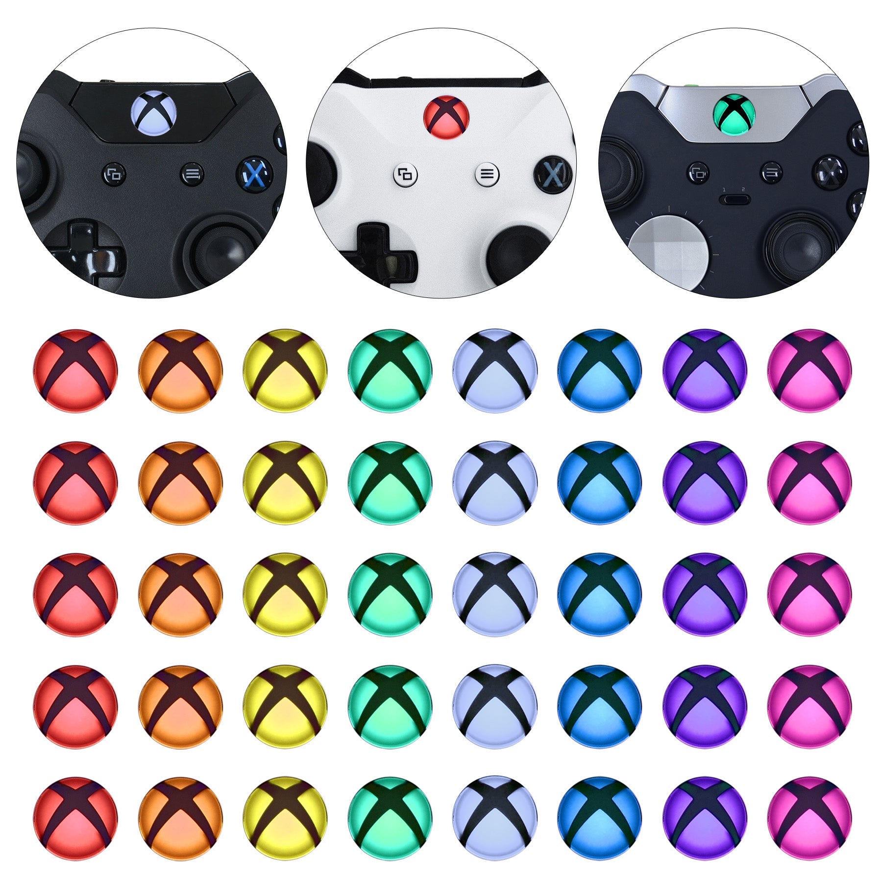eXtremeRate Retail Custom Home Guide Button LED Stickers for Xbox One /S /Elite /X Controller with Tools Set - 40pcs in 8 Colors - JYXBS0013