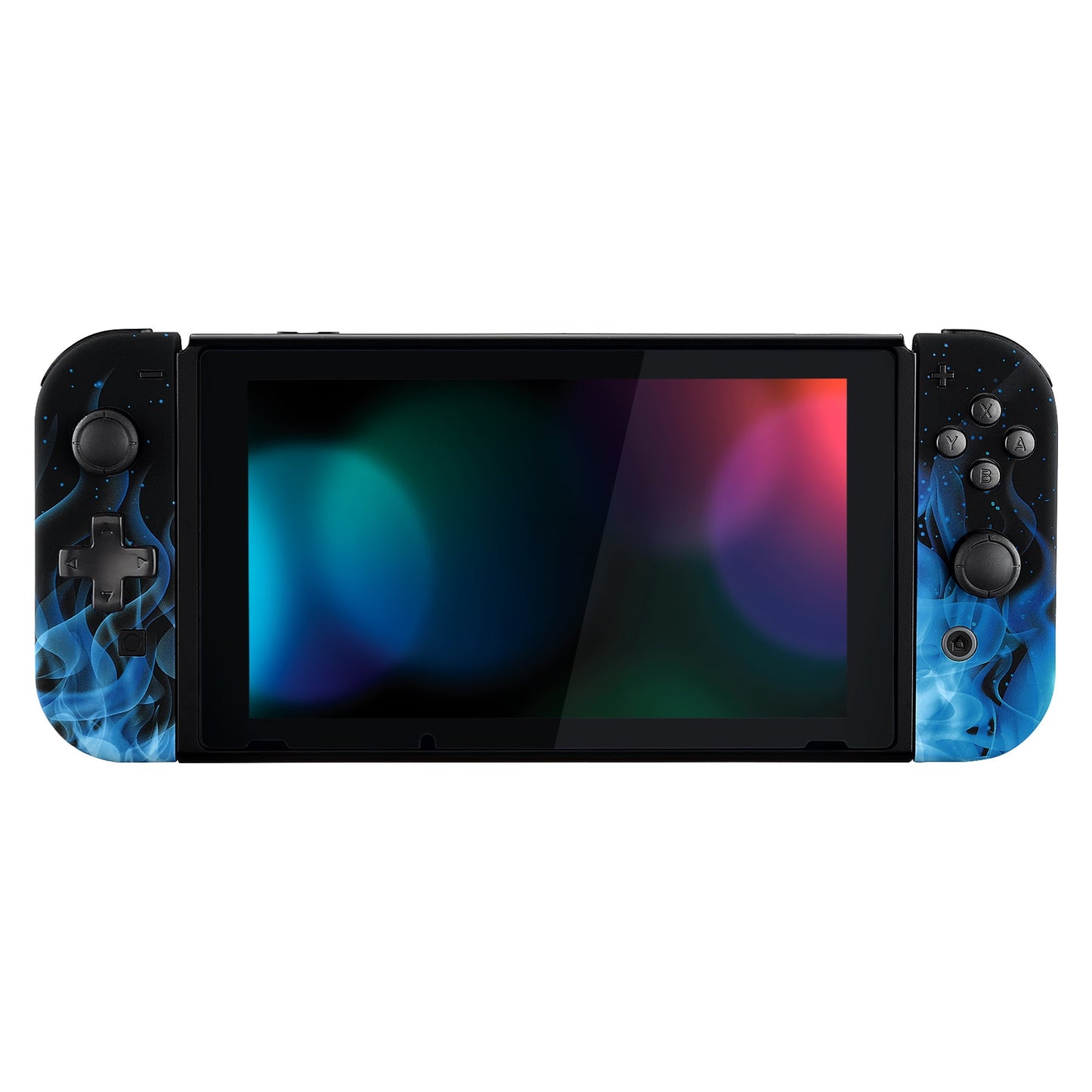 eXtremeRate Retail Blue Flame Soft Touch Joycon Handheld Controller Housing (D-Pad Version) with Full Set Buttons, DIY Replacement Shell Case for NS Switch JoyCon & OLED JoyCon - Console Shell NOT Included - JZT101