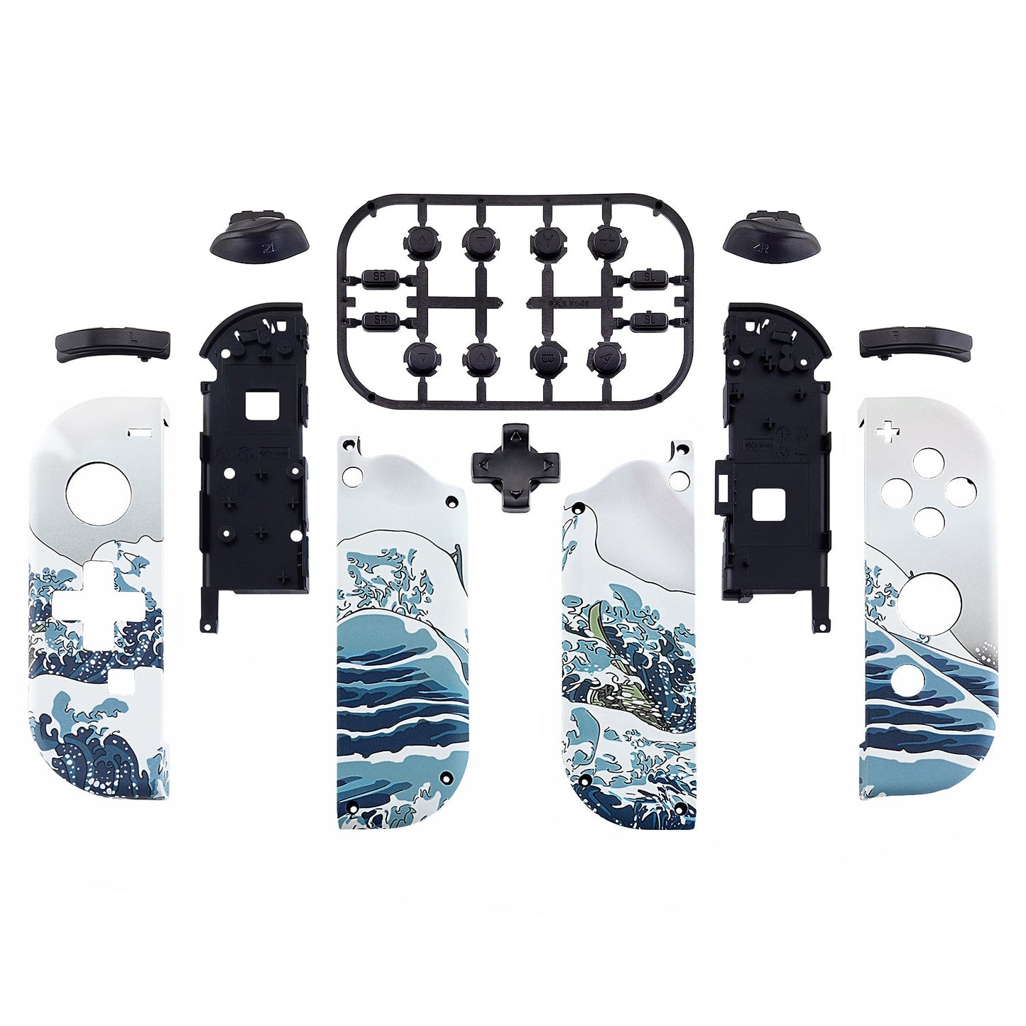 eXtremeRate Retail The Great Wave Soft Touch Joycon Handheld Controller Housing (D-Pad Version) with Full Set Buttons, DIY Replacement Shell Case for NS Switch JoyCon & OLED JoyCon - Console Shell NOT Included - JZT103