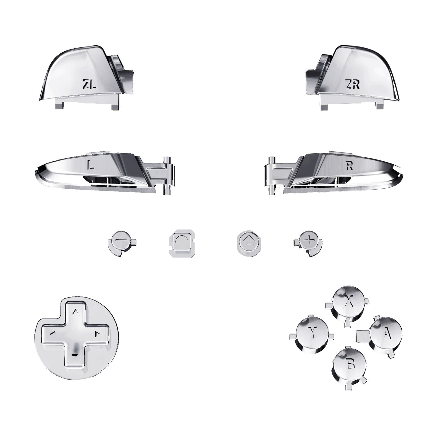 eXtremeRate Retail Chrome Silver Repair ABXY D-pad ZR ZL L R Keys for NS Switch Pro Controller, Glossy DIY Replacement Full Set Buttons with Tools for NS Switch Pro - Controller NOT Included - KRD402