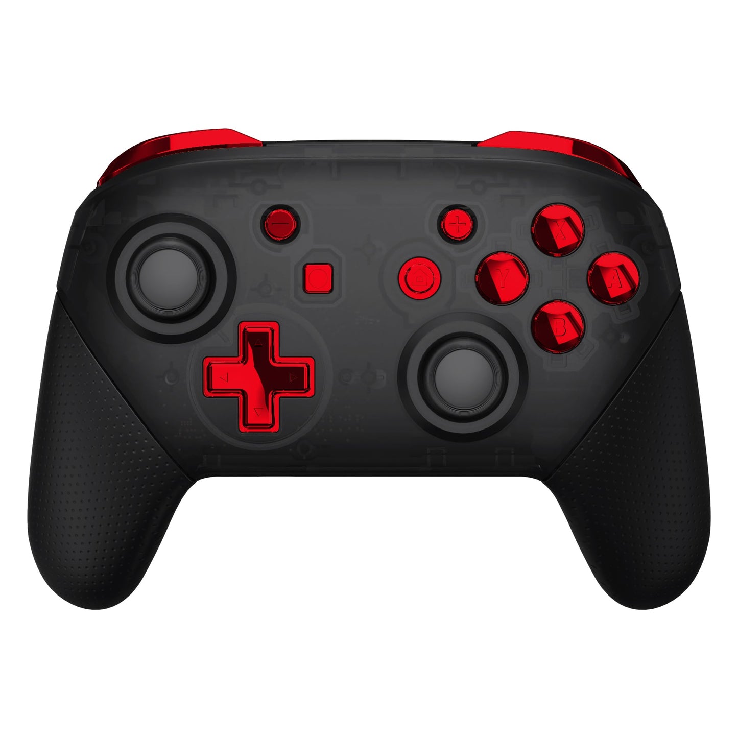 eXtremeRate Retail Chrome Red Repair ABXY D-pad ZR ZL L R Keys for NS Switch Pro Controller, Glossy DIY Replacement Full Set Buttons with Tools for NS Switch Pro - Controller NOT Included - KRD403