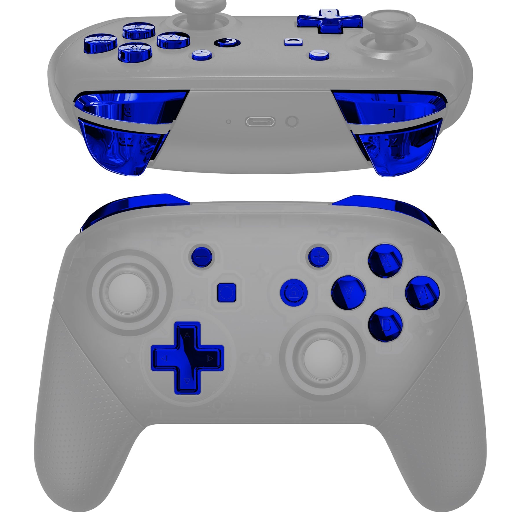 eXtremeRate Retail Chrome Blue Repair ABXY D-pad ZR ZL L R Keys for NS Switch Pro Controller, Glossy DIY Replacement Full Set Buttons with Tools for NS Switch Pro - Controller NOT Included - KRD404