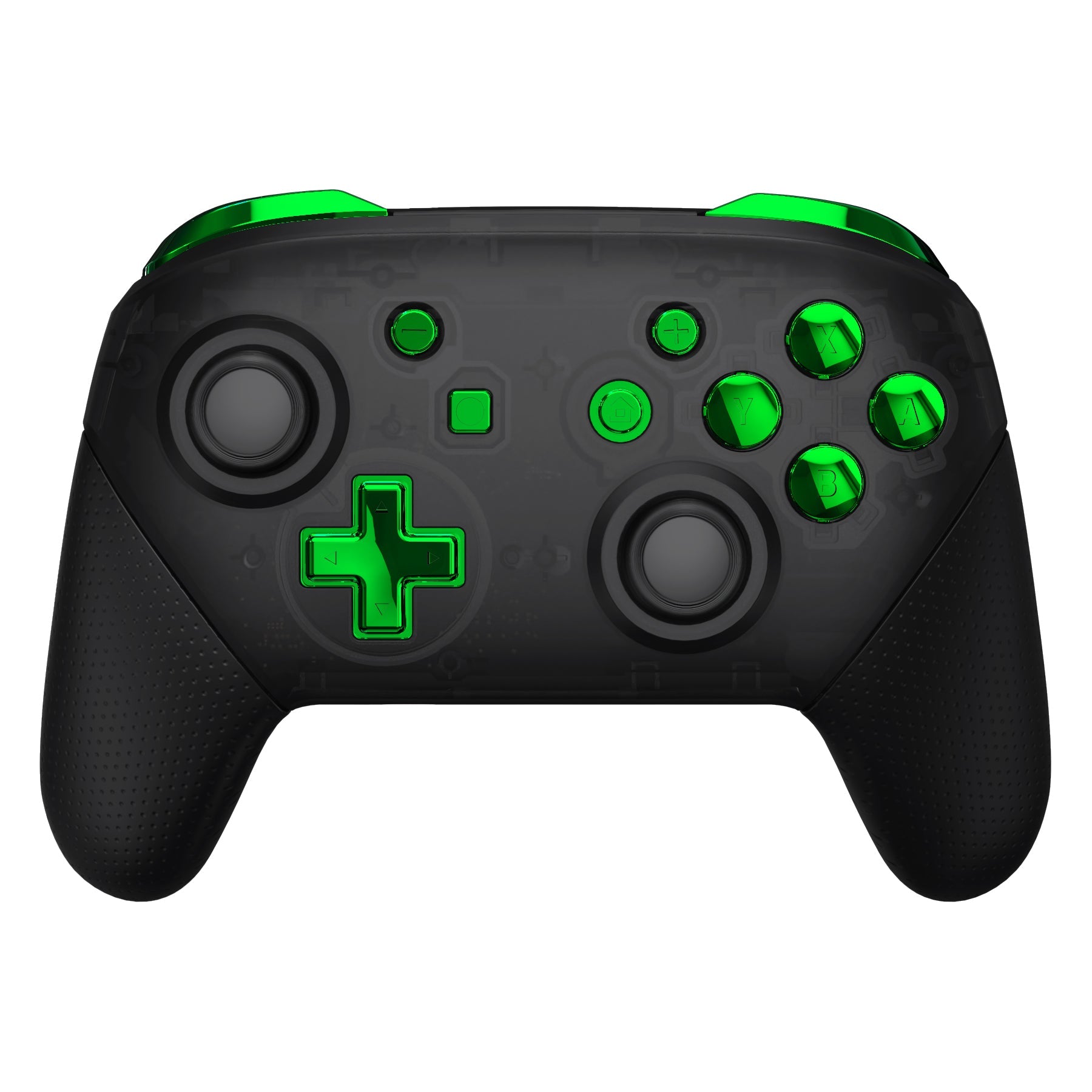 eXtremeRate Retail Chrome Green Repair ABXY D-pad ZR ZL L R Keys for NS Switch Pro Controller, Glossy DIY Replacement Full Set Buttons with Tools for NS Switch Pro - Controller NOT Included - KRD406