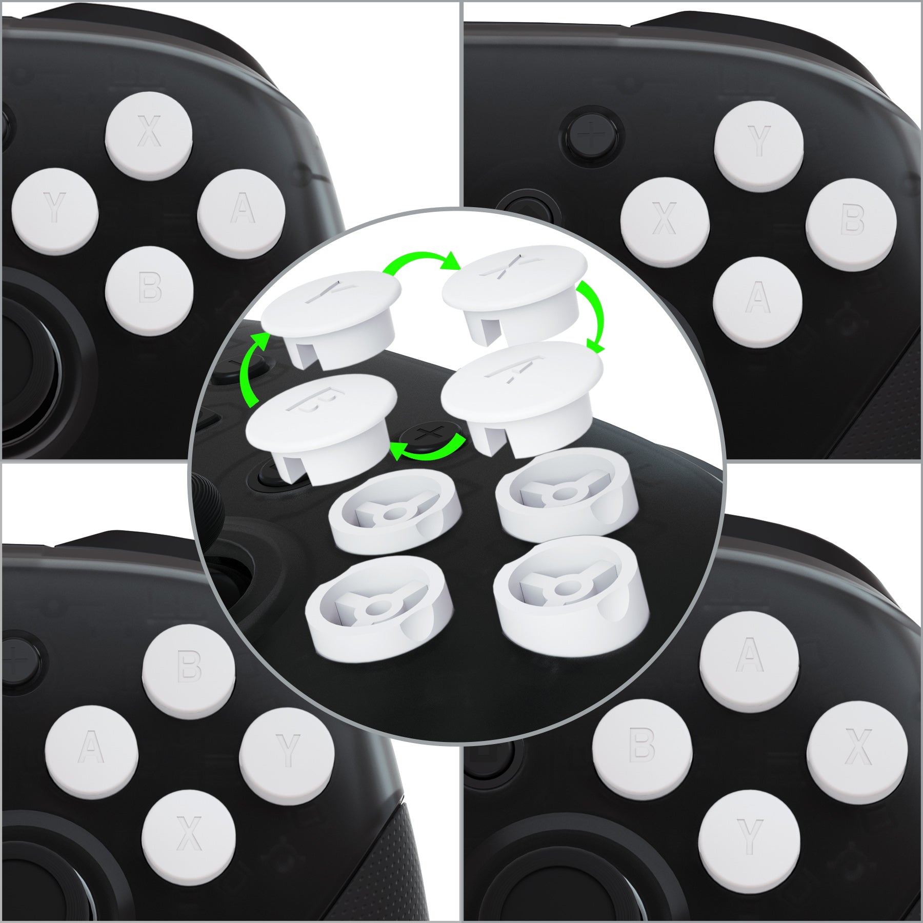 eXtremeRate Retail White Interchangeable ABXY Buttons for Nintendo Switch Pro Controller, DIY Swappable Replacement ABXY for NS Pro Controller- Controller NOT Included - KRH603