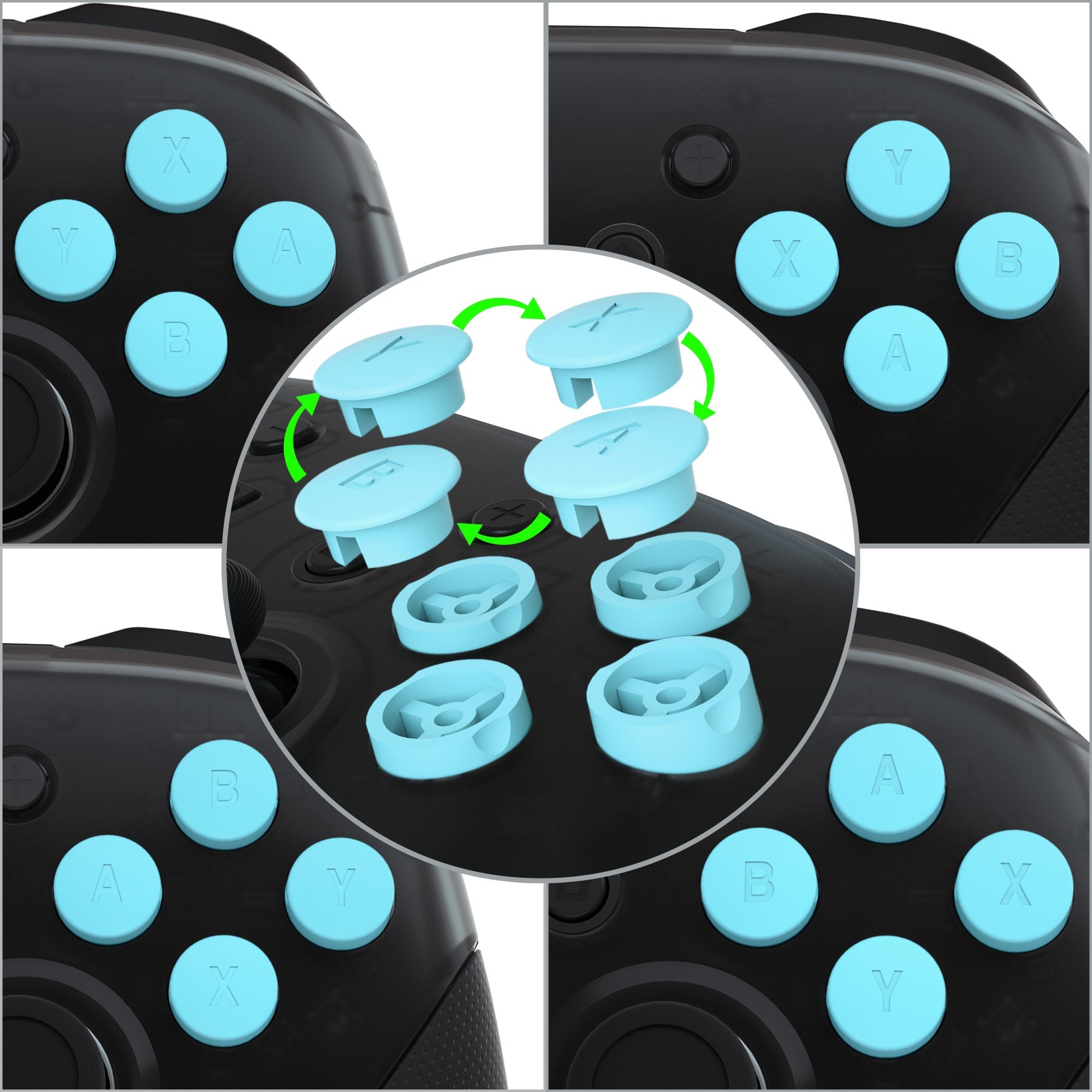 eXtremeRate Retail Heaven Blue Interchangeable ABXY Buttons for Nintendo Switch Pro Controller, DIY Swappable Replacement ABXY for NS Pro Controller- Controller NOT Included - KRH606