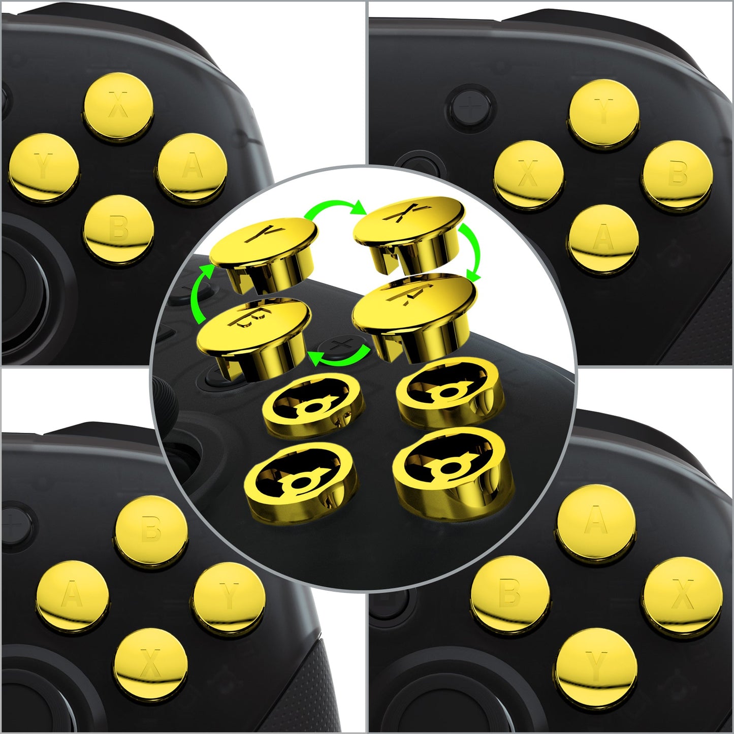 eXtremeRate Retail Chrome Gold Interchangeable ABXY Buttons for Nintendo Switch Pro Controller, DIY Swappable Replacement ABXY for NS Pro Controller- Controller NOT Included - KRH608