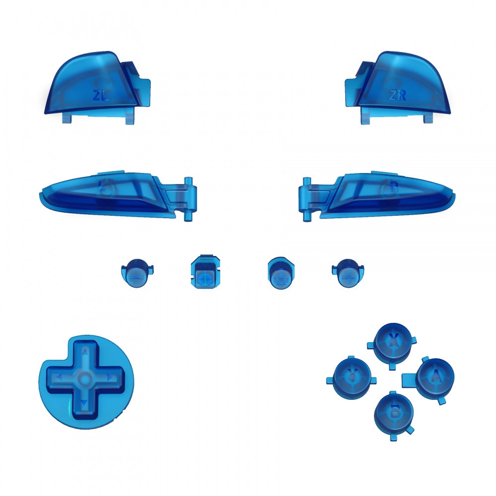 eXtremeRate Retail Transparent Blue Repair ABXY D-pad ZR ZL L R Keys for Nintendo Switch Pro Controller, DIY Replacement Full Set Buttons with Tools for Nintendo Switch Pro - Controller NOT Included - KRM512