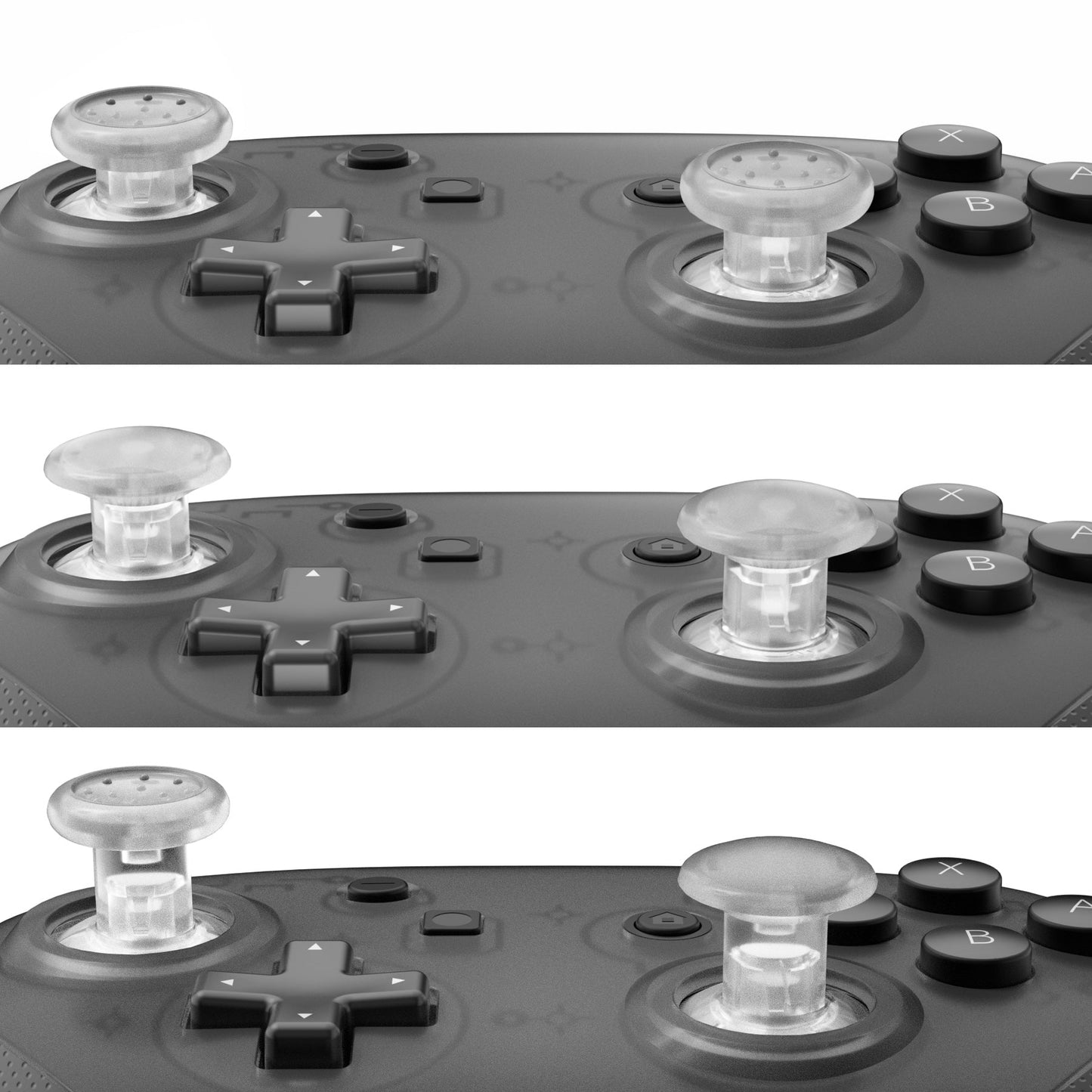 eXtremeRate Retail Transparent Interchangeable Ergonomic Thumbsticks for Nintendo Switch Pro Controller with 3 Height Domed and Concave Grips Adjustable Joystick - KRM523