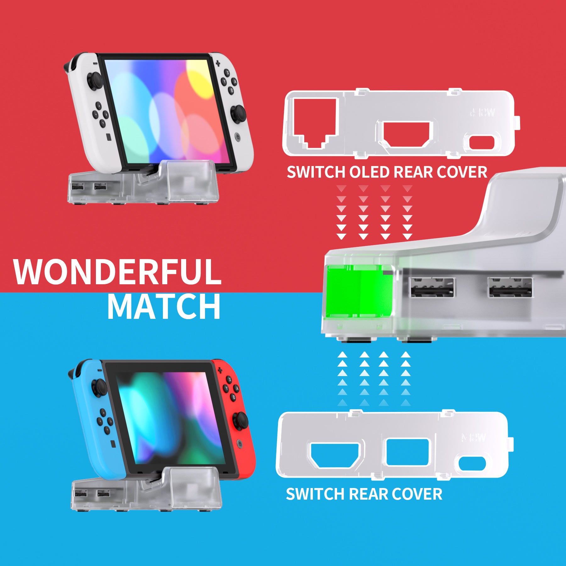 eXtremeRate Retail eXtremeRate AiryDocky DIY Kit Clear Replacement Case for Nintendo Switch Dock, Redesigned Portable Mini Dock Shell Cover for Nintendo Switch OLED - Shells Only, Dock & Circuit Board NOT Included - LLNSM001