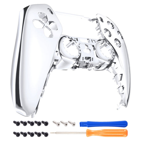 eXtremeRate Retail Chrome Silver Glossy DIY Accessories Replacement Front Housing Shell Compatible with ps5 Controller, Custom Faceplate Compatible with ps5 Controller - Touchpad NOT Included - MPFD4002