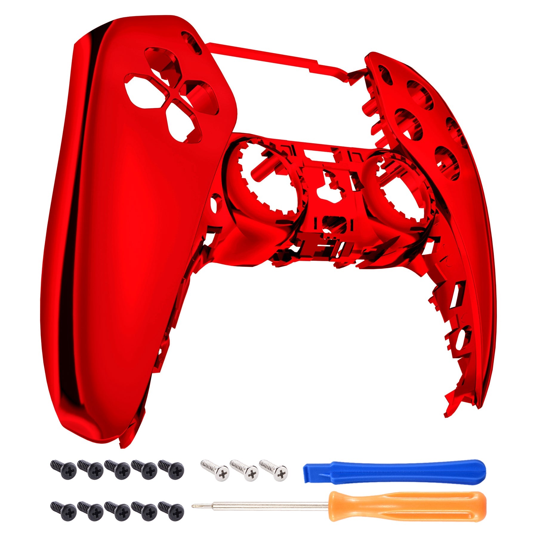 eXtremeRate Retail Chrome Red Glossy DIY Accessories Replacement Front Housing Shell Compatible with ps5 Controller, Custom Faceplate Compatible with ps5 Controller - Touchpad NOT Included - MPFD4003