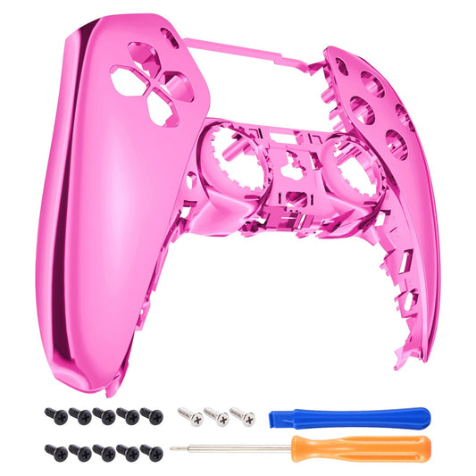 eXtremeRate Retail Chrome Pink Glossy DIY Accessories Replacement Front Housing Shell Compatible with ps5 Controller, Custom Faceplate Compatible with ps5 Controller - Touchpad NOT Included - MPFD4007