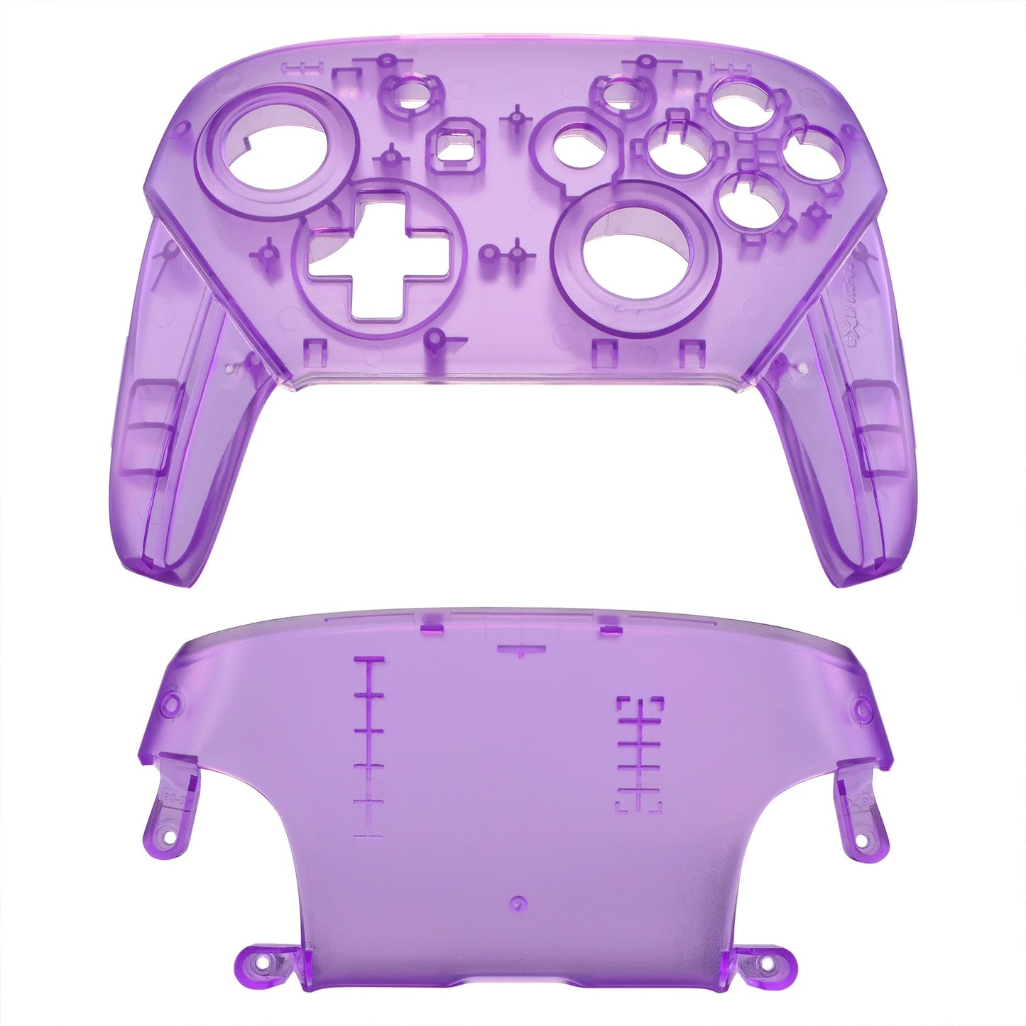 eXtremeRate Retail Clear Atomic Puple Faceplate and Backplate for Nintendo Switch Pro Controller, DIY Replacement Shell Housing Case for Nintendo Switch Pro - Controller NOT Included - MRM505