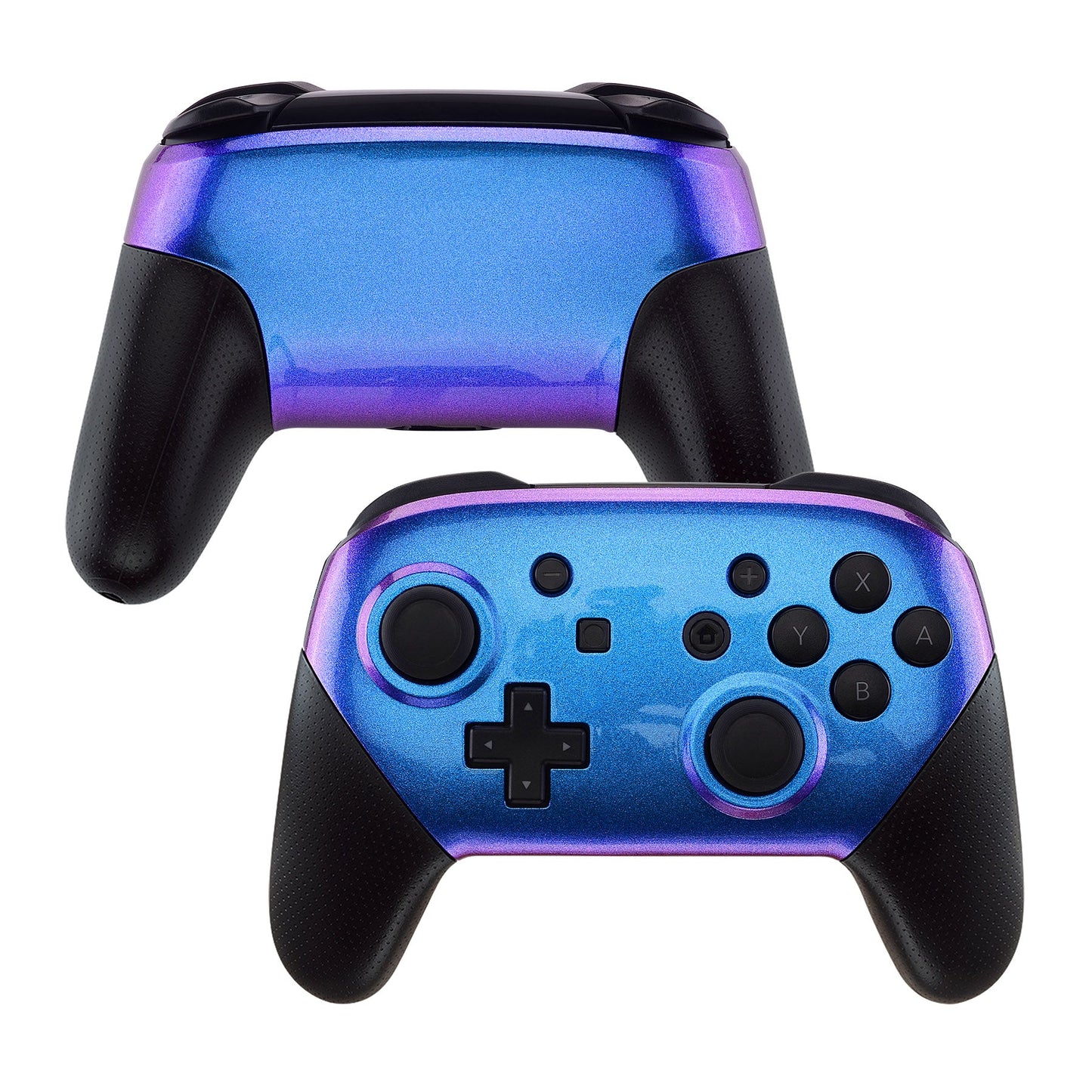 eXtremeRate Retail Chameleon Glossy Faceplate and Backplate for NS Switch Pro Controller, Purple Blue DIY Replacement Shell Housing Case for NS Switch Pro - Controller NOT Included - MRP301