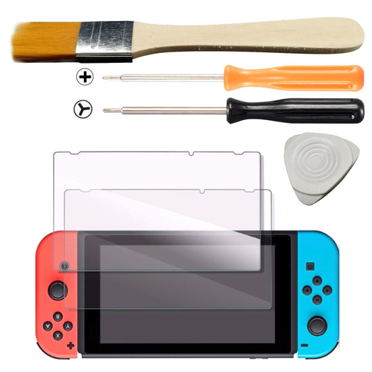 eXtremeRate Retail "Y" "+" Cross Triwing Screw Driver Brush Set + 2pcs Screen Protector For Nintendo Switch - NSAR0017GC+NSPJ0015GC