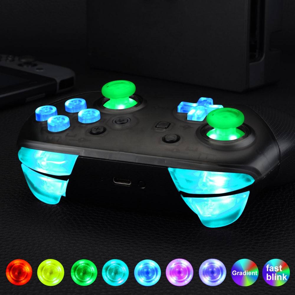 eXtremeRate Retail Multi-Colors Luminated Thumbsticks D-pad ABXY ZR ZL L R Buttons DTFS LED Kit for Nintendo Switch Pro Controller - 9 Colors Modes 6 Areas DIY Option Button Control - NSLED001