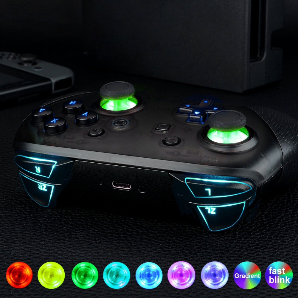 eXtremeRate Retail Multi-Colors Luminated Thumbsticks D-pad ABXY ZR ZL L R Classic Symbol Buttons DTFS LED Kit for Nintendo Switch Pro Controller - 9 Colors Modes 6 Areas DIY Option Button Control - NSLED002