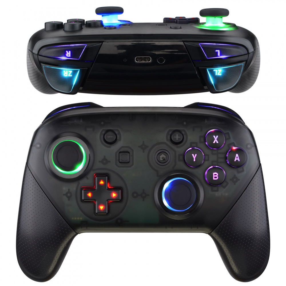 eXtremeRate Retail Multi-Colors Luminated Thumbsticks D-pad ABXY ZR ZL L R Classic Symbol Buttons DTFS LED Kit for Nintendo Switch Pro Controller - 9 Colors Modes 6 Areas DIY Option Button Control - NSLED002
