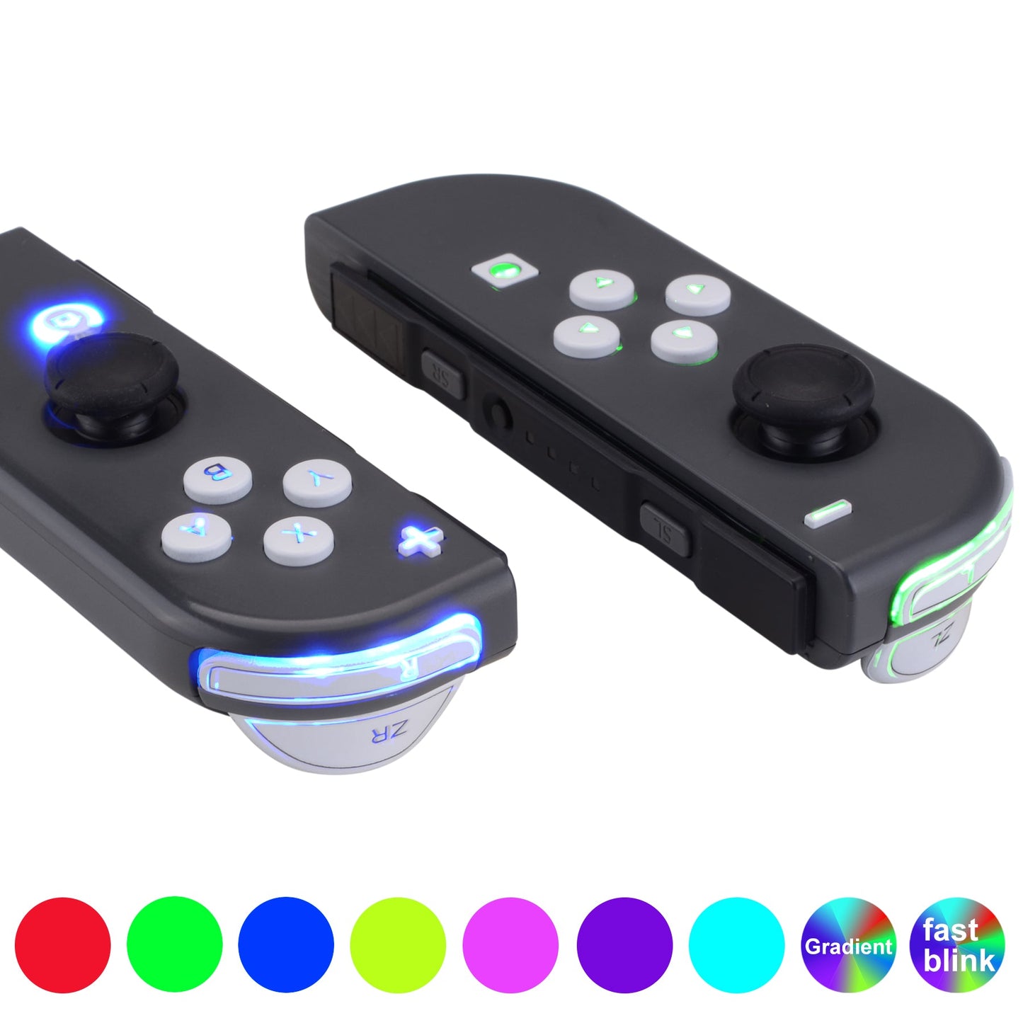 eXtremeRate Retail 7 Colors 9 Modes NS Joycon DFS LED Kit for NS Switch, Multi-Colors Luminated ABXY Trigger Face White Buttons for NS Switch & Switch OLED Model JoyCon - JoyCon NOT Included - NSLED013G2