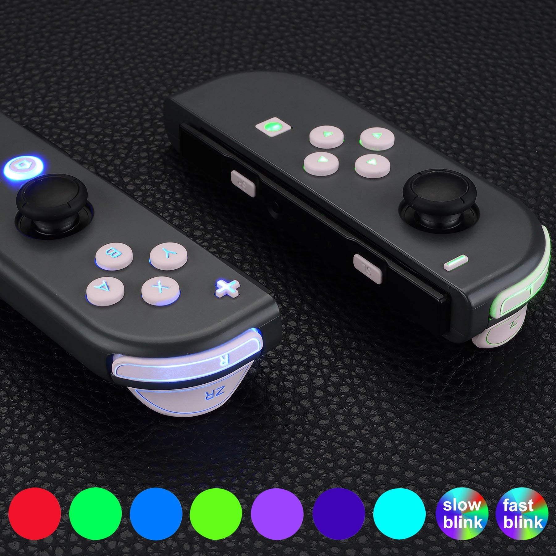 eXtremeRate Retail 7 Colors 9 Modes NS Joycon DFS LED Kit for NS Switch, Multi-Colors Luminated ABXY Trigger Cherry Blossoms Pink Classical Symbols Face Buttons for NS Switch & Switch OLED Model JoyCon - JoyCon NOT Included - NSLED015G2