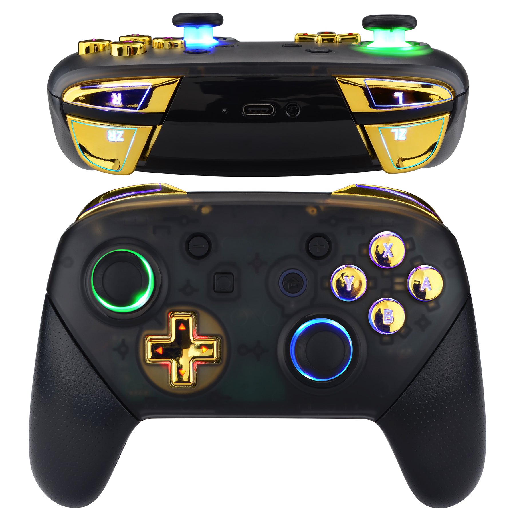 eXtremeRate Multi-Colors Luminated Button DTFS LED Kit for NS Switch Pro  Controller - Chrome Gold