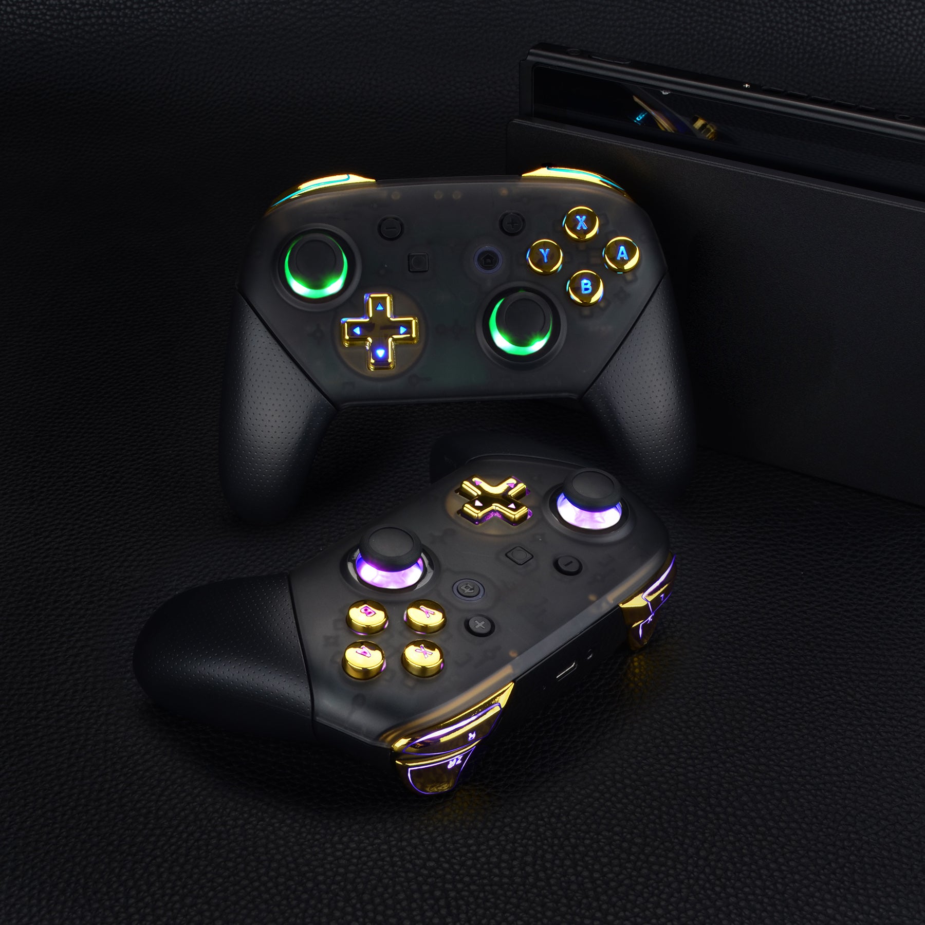 eXtremeRate Multi-Colors Luminated Button DTFS LED Kit for NS Switch Pro  Controller - Chrome Gold