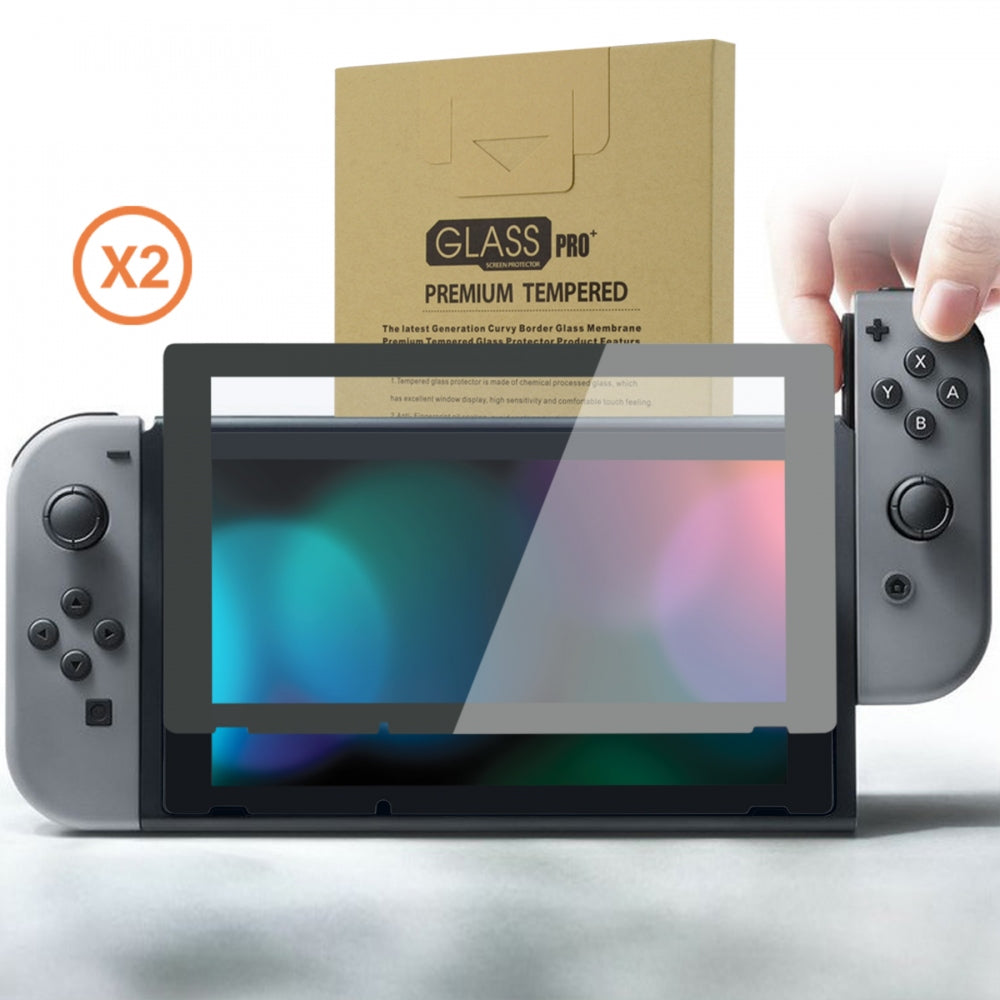 eXtremeRate Retail 2 Pack Gray Border Transparent HD Clear Saver Protector Film, Tempered Glass Screen Protector for Nintendo Switch [Anti-Scratch, Anti-Fingerprint, Shatterproof, Bubble-Free] - NSPJ0707