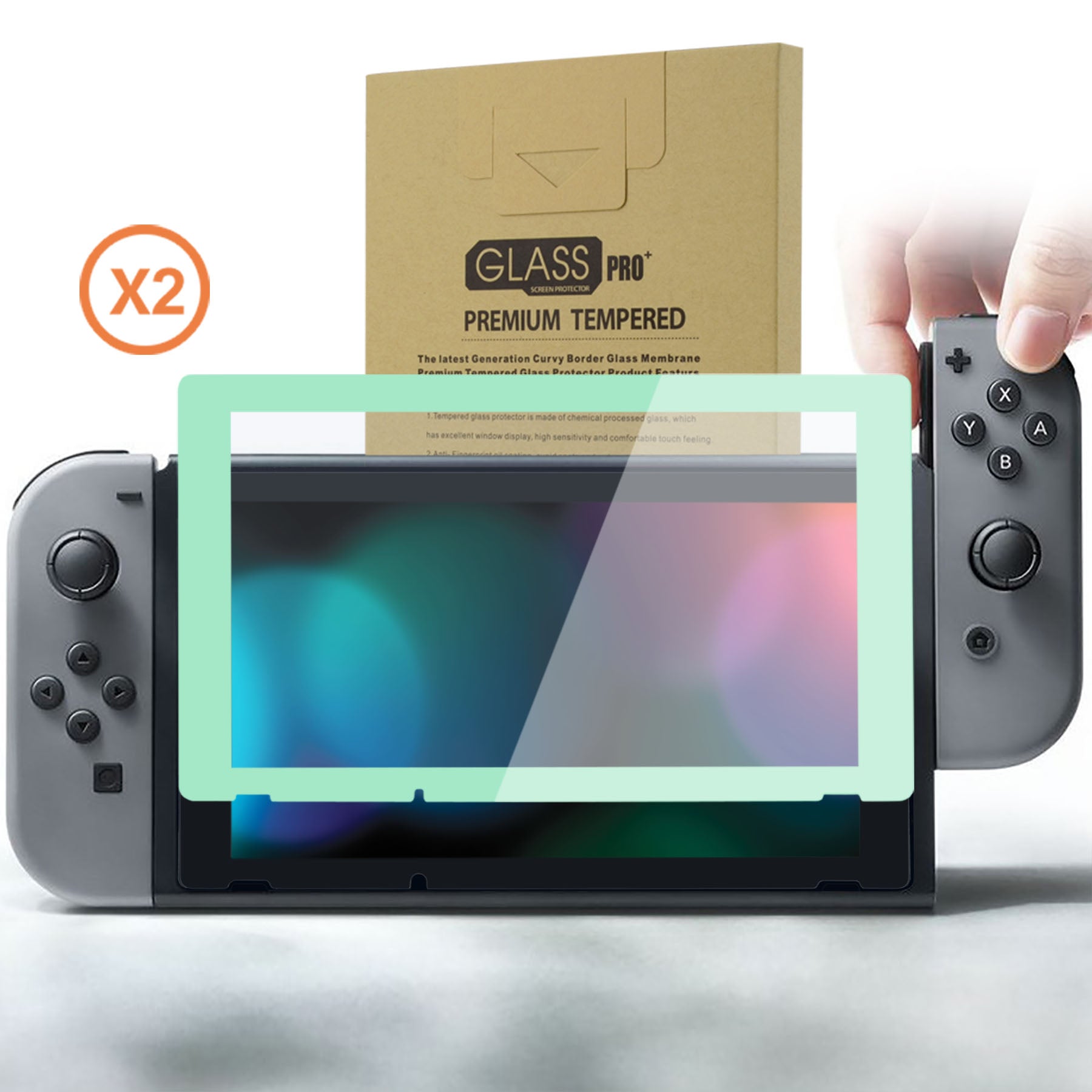 eXtremeRate Retail 2 Pack Antique Misty Green Transparent HD Clear Saver Protector Film, Tempered Glass Screen Protector for Nintendo Switch [Anti-Scratch, Anti-Fingerprint, Shatterproof, Bubble-Free] - NSPJ0712