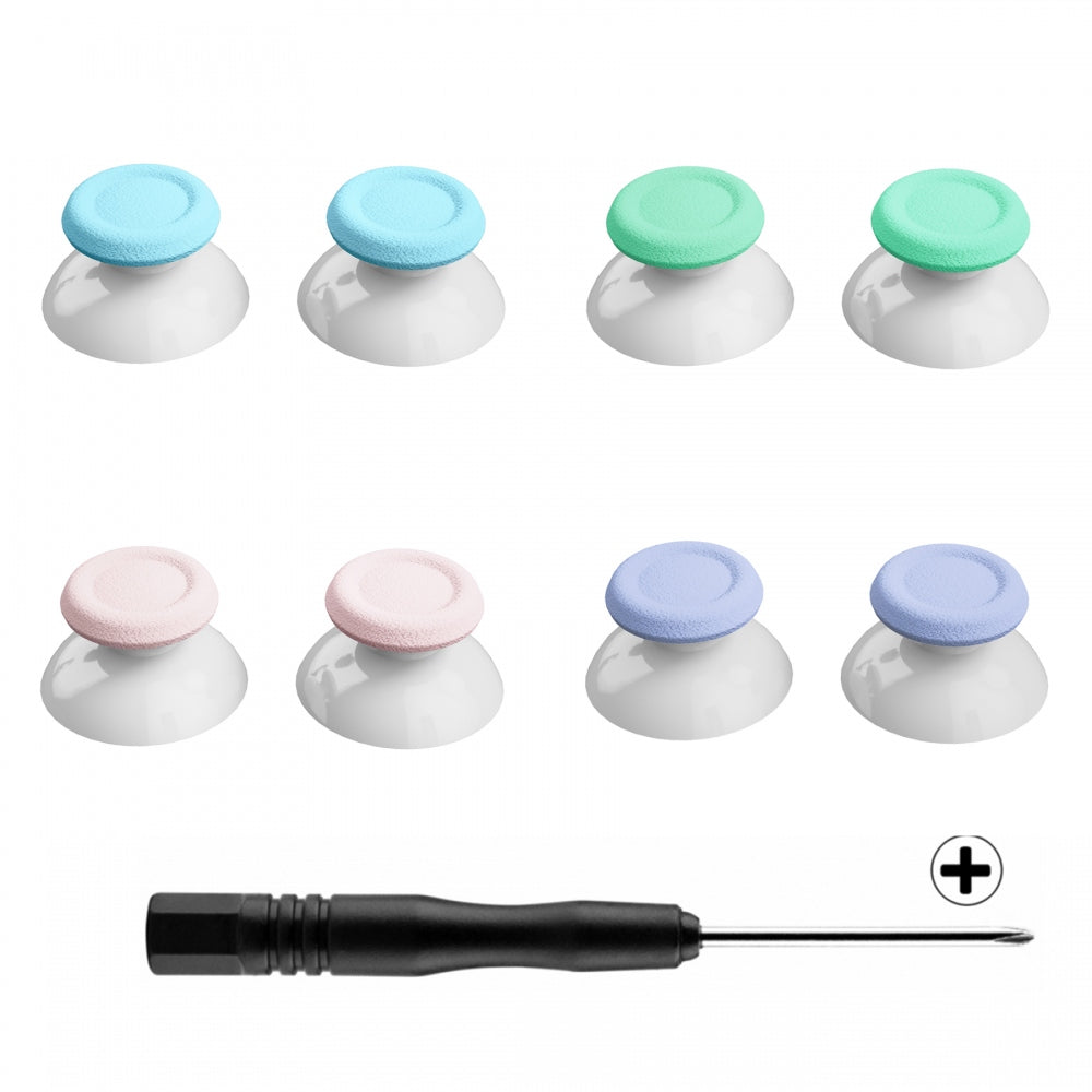 eXtremeRate Retail Dual-Color Replacement 3D Joystick Thumbsticks, Analog Thumb Sticks with Screwdriver for ps4 Slim Pro Controller - Cherry Blossoms Pink & Mint Green &Heaven Blue & Light Violet - P4AJ0016GC