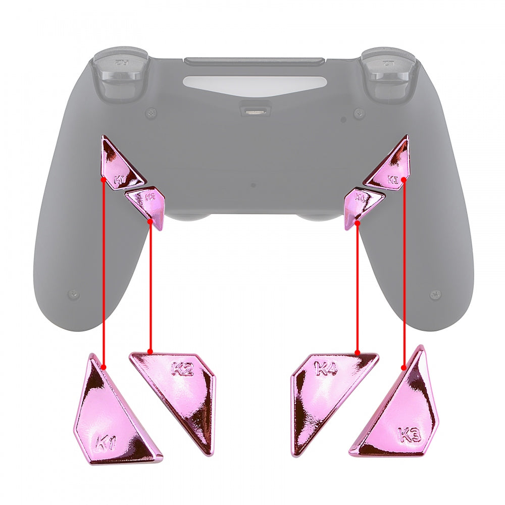 eXtremeRate Retail Chrome Pink Glossy Replacement Redesigned Back Buttons K1 K2 K3 K4 Paddles for eXtremeRate ps4 Controller Dawn Remap Kit - P4GZ023