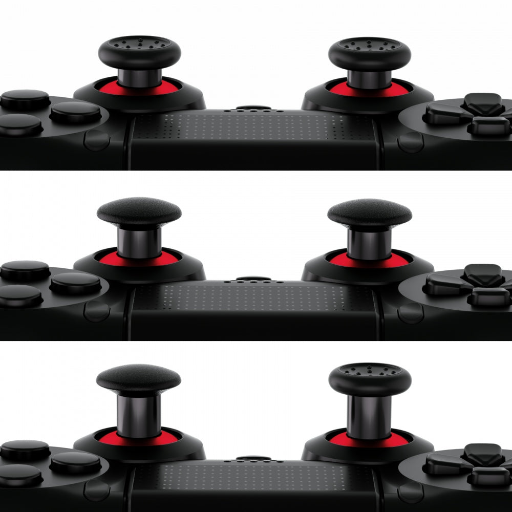 eXtremeRate Retail ThumbsGear Interchangeable Ergonomic Thumbstick for ps4 Slim ps4 Pro ps5 Controller with 3 Height Domed and Concave Grips Adjustable Joystick - Chrome Red & Black - P4J1106