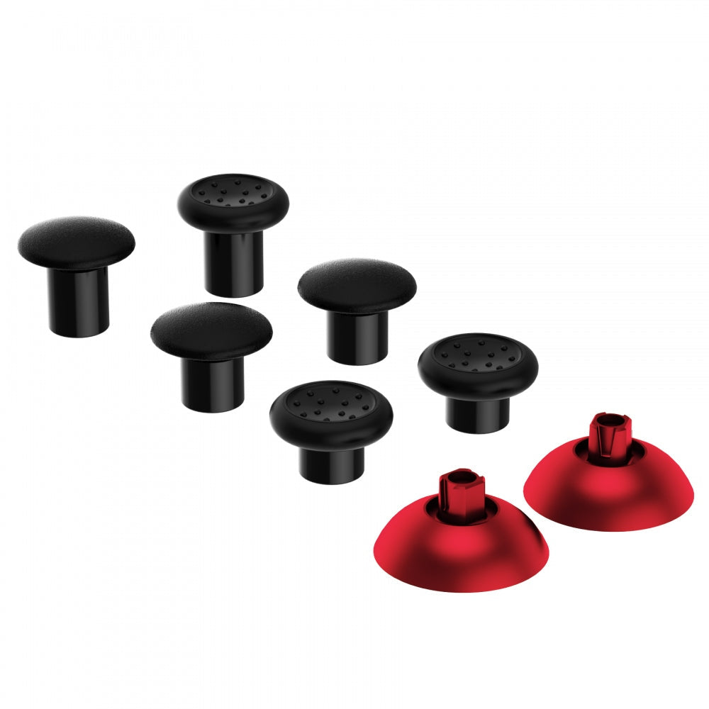 eXtremeRate Retail ThumbsGear Interchangeable Ergonomic Thumbstick for ps4 Slim ps4 Pro ps5 Controller with 3 Height Domed and Concave Grips Adjustable Joystick - Chrome Red & Black - P4J1106